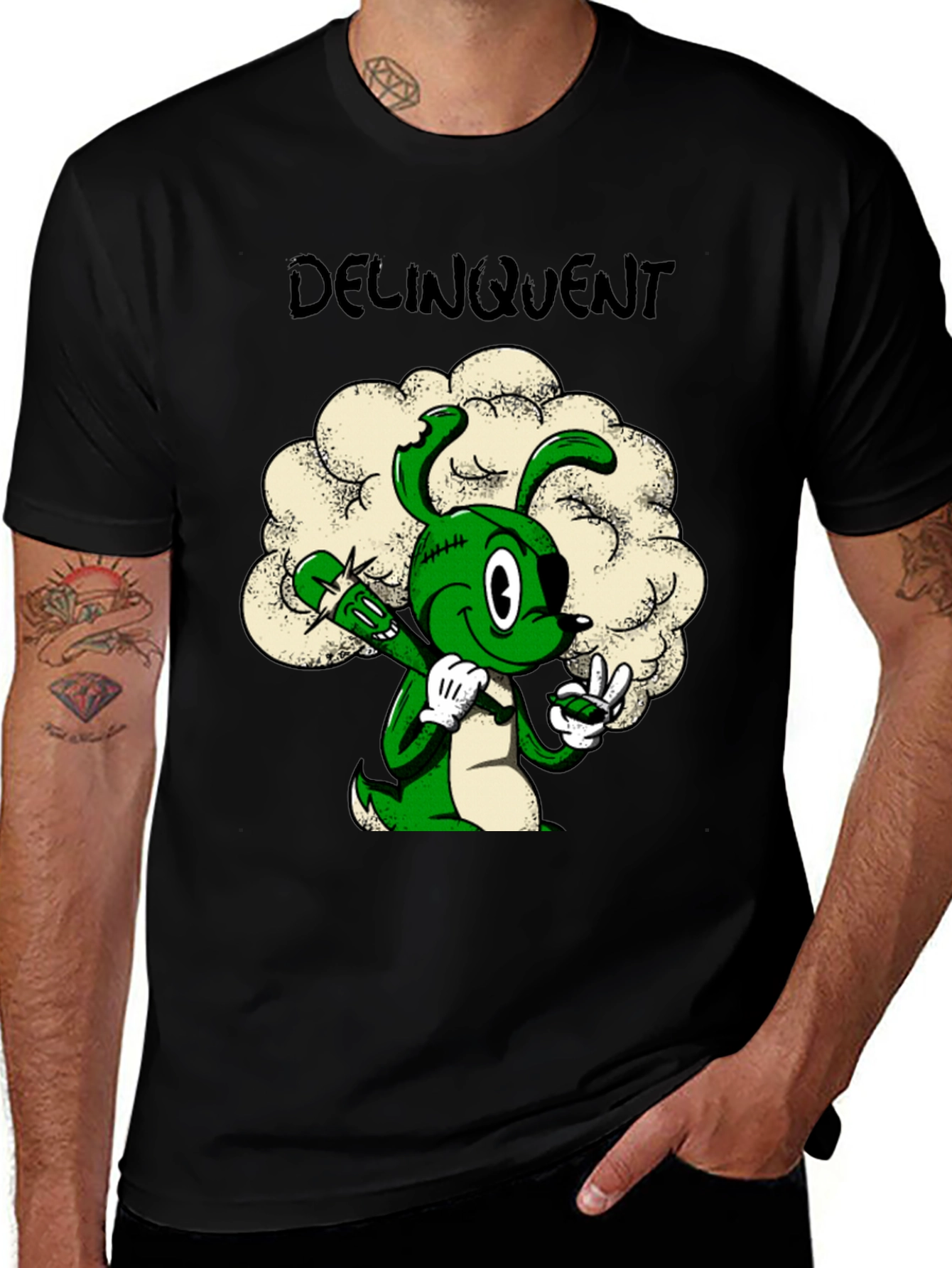 Delinquent Green Cartoon Bunny T-Shirt