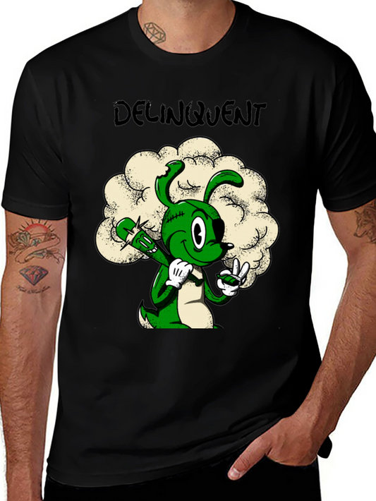 Delinquent Green Cartoon Bunny T-Shirt