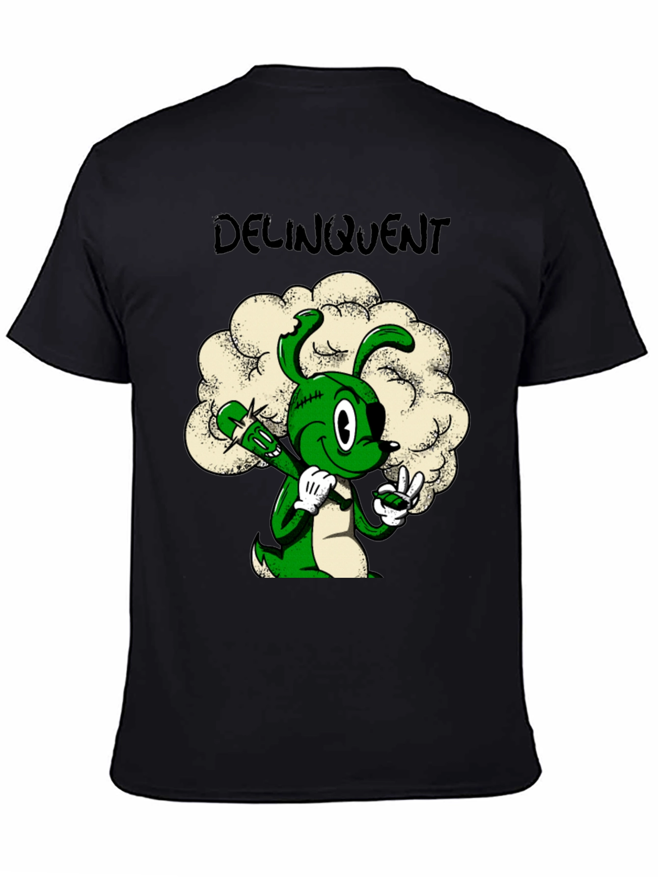 Delinquent Green Cartoon Bunny T-Shirt