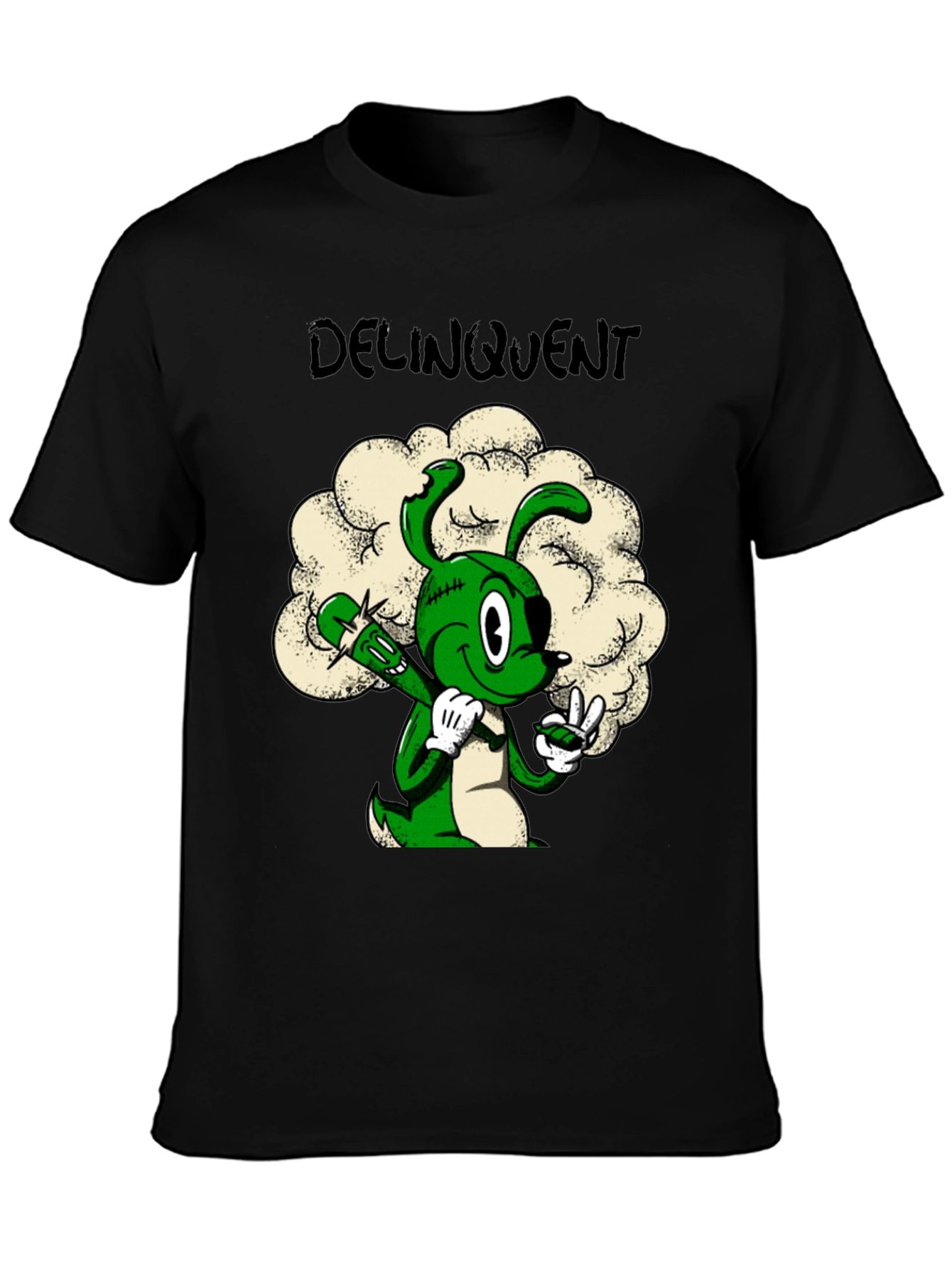 Delinquent Green Cartoon Bunny T-Shirt