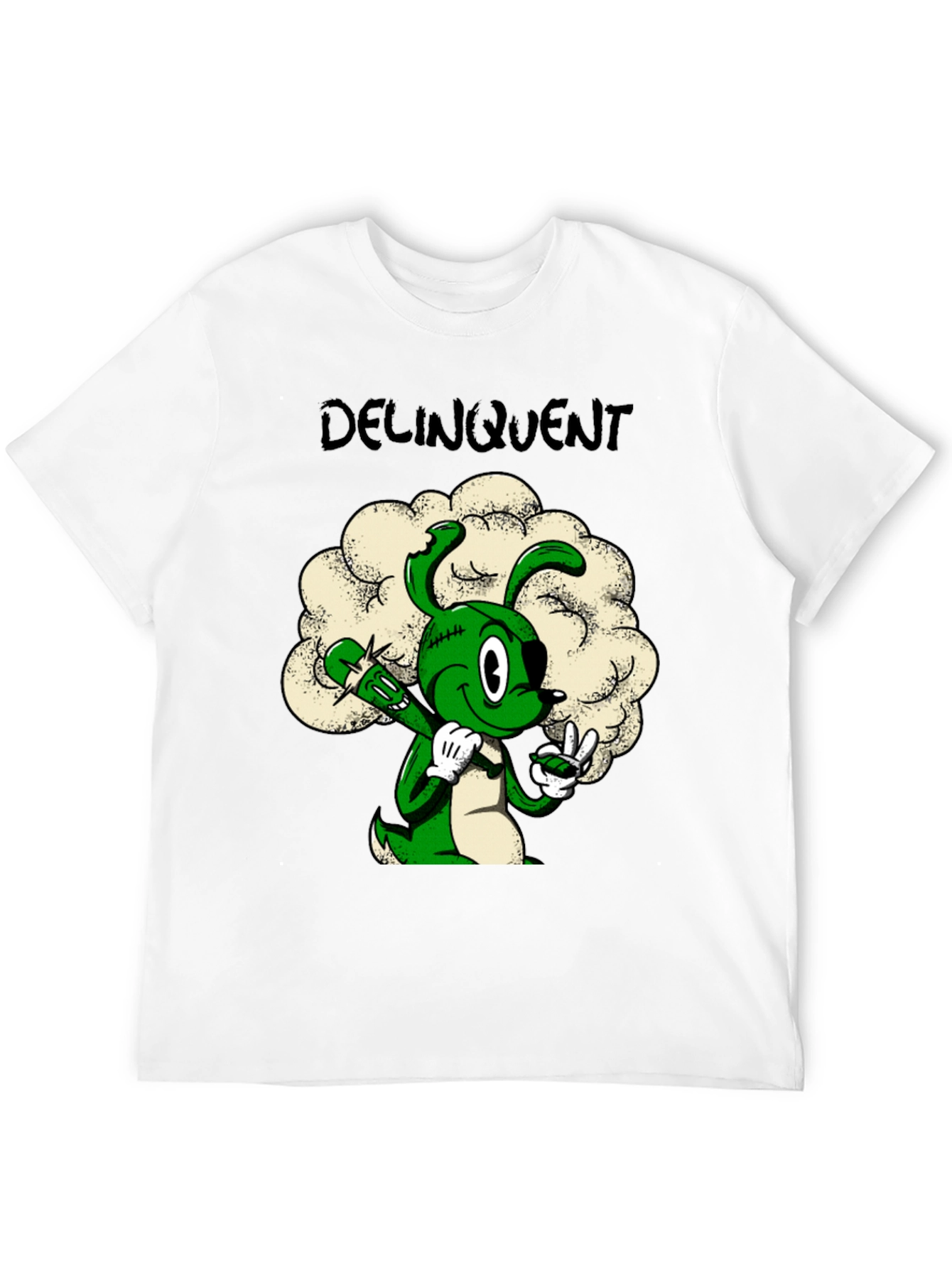 Delinquent Green Cartoon Bunny T-Shirt