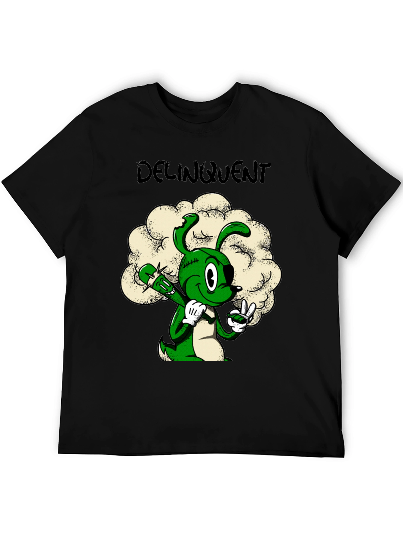 Delinquent Green Cartoon Bunny T-Shirt