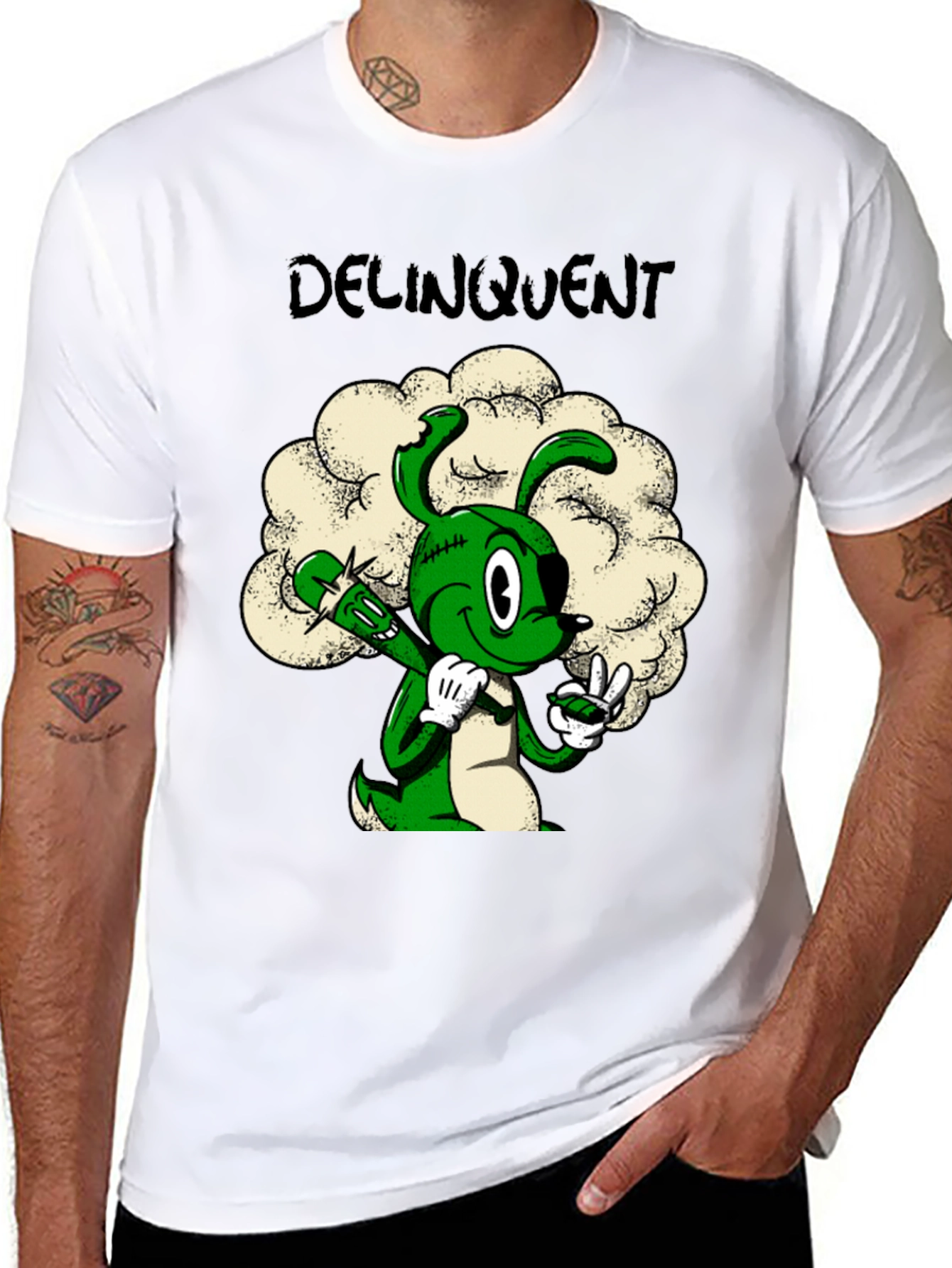 Delinquent Green Cartoon Bunny T-Shirt