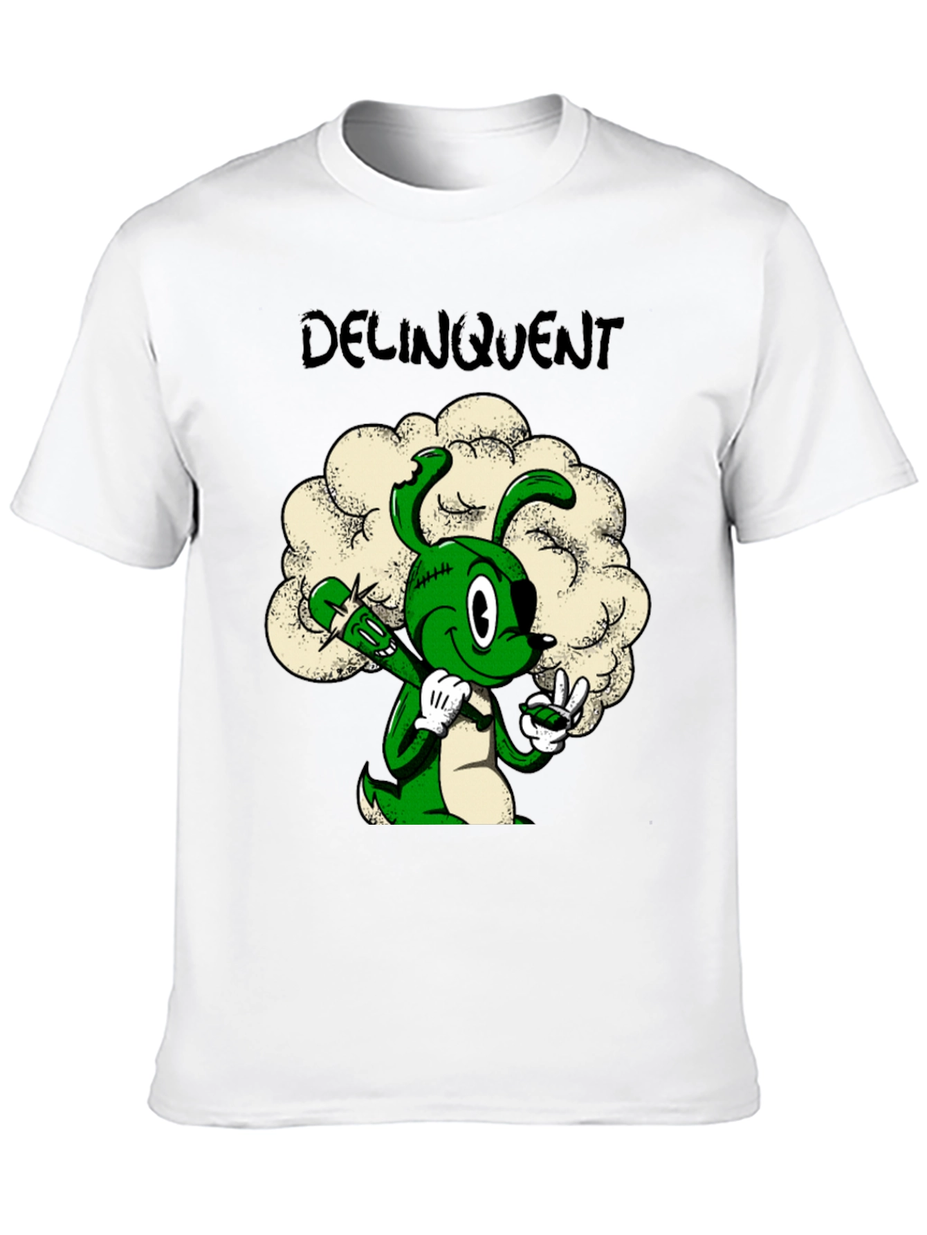 Delinquent Green Cartoon Bunny T-Shirt