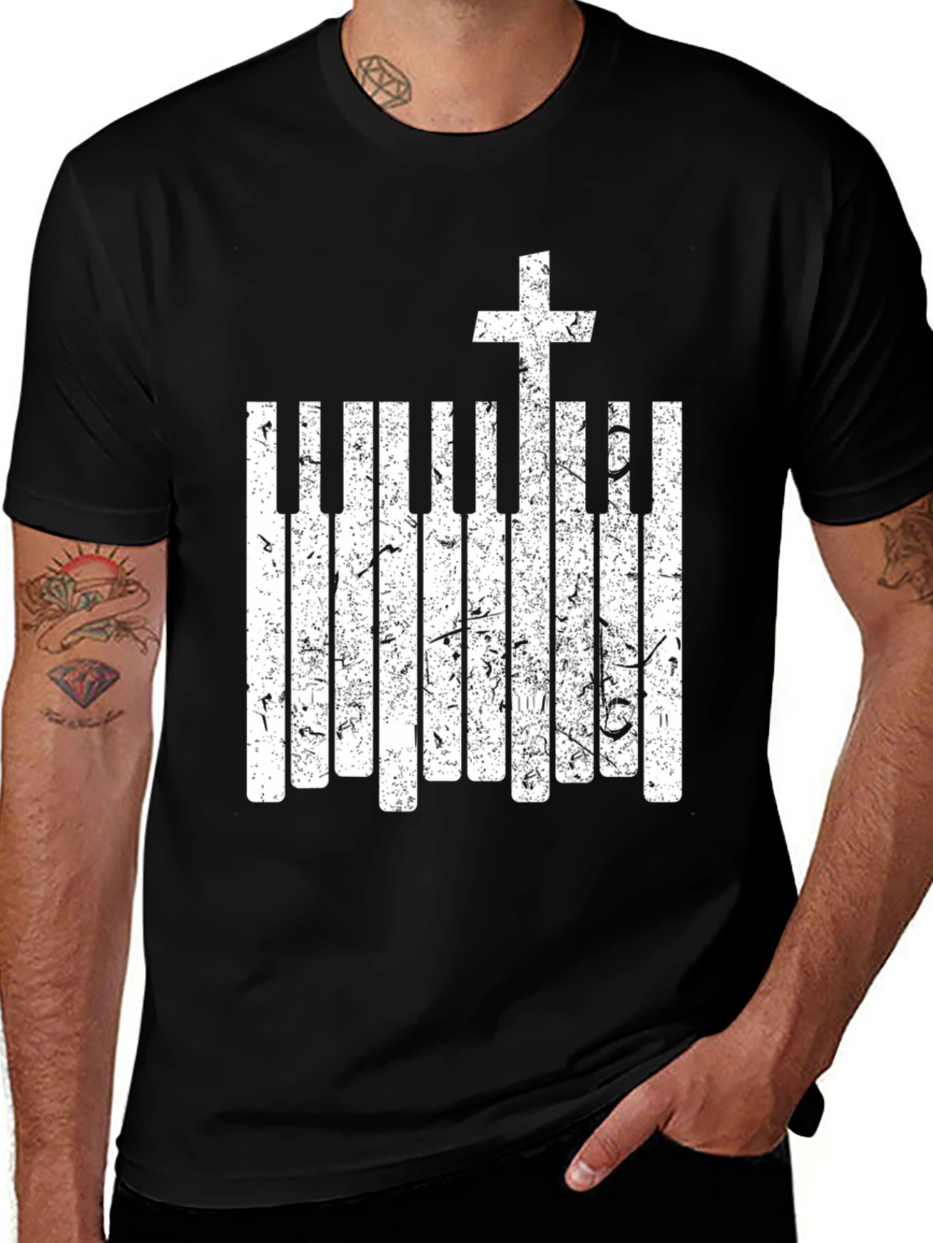 Piano Cross Graphic Tee - Christian Musician Shirt