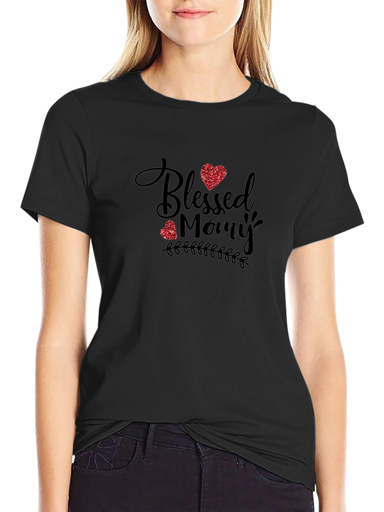 Blessed Mommy Graphic Tee - Soft Black T-Shirt