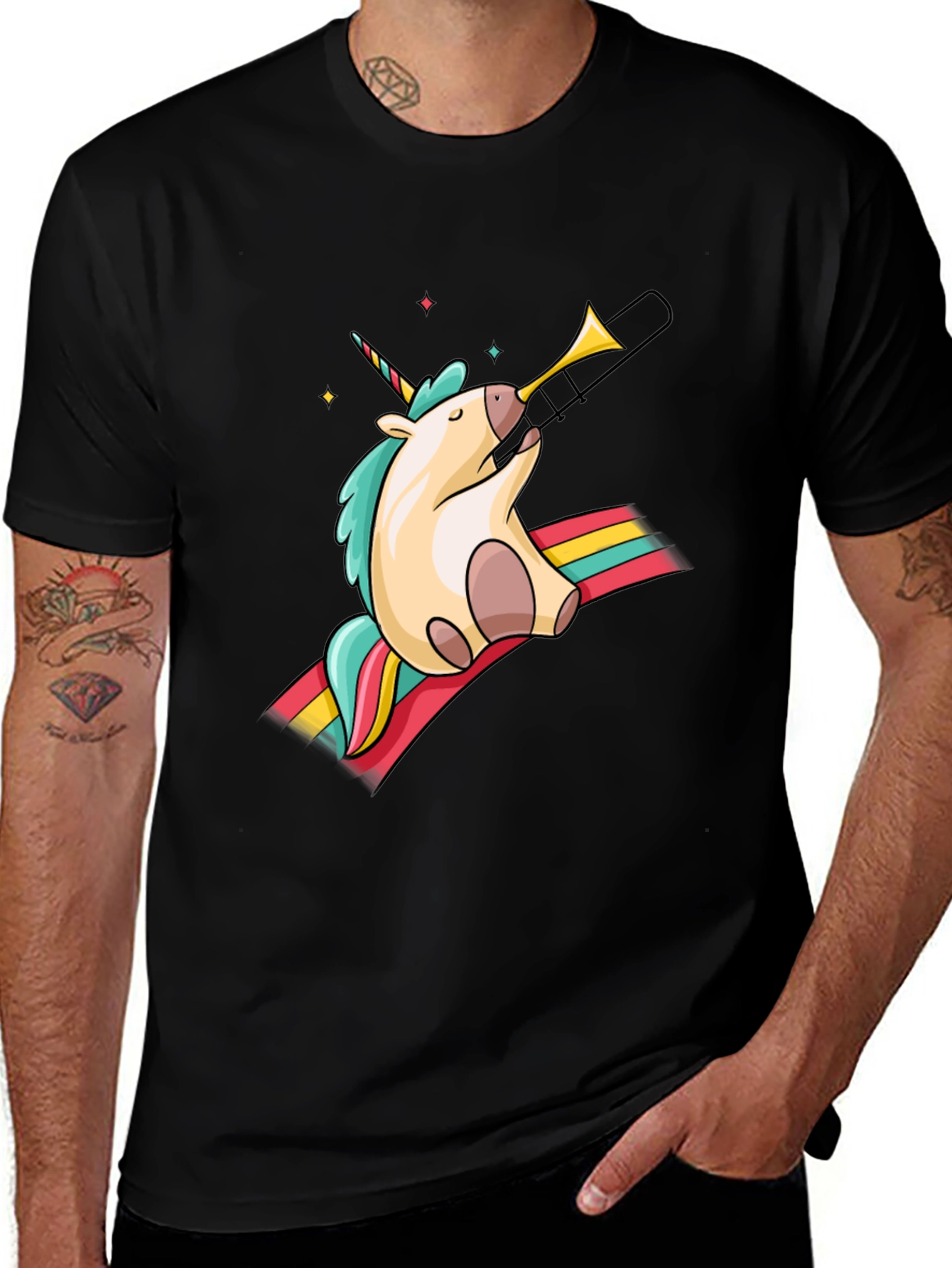 Unicorn Trombone Graphic Tee - Black