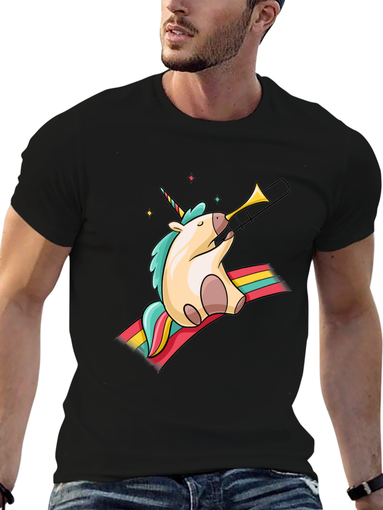 Unicorn Trombone Graphic Tee - Black