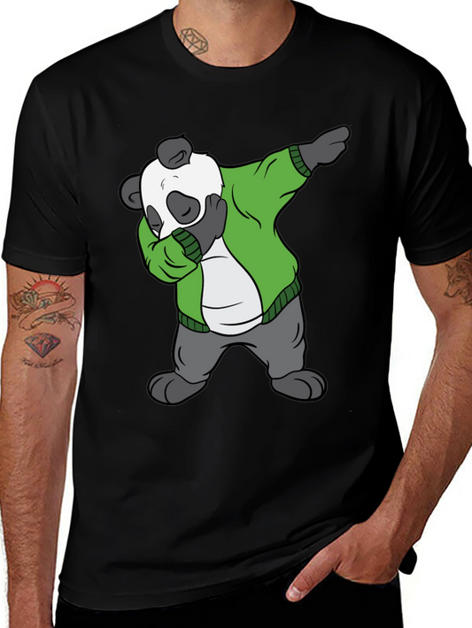 Dabbing Panda Bear Graphic Tee - Trendy Mens Black T-Shirt
