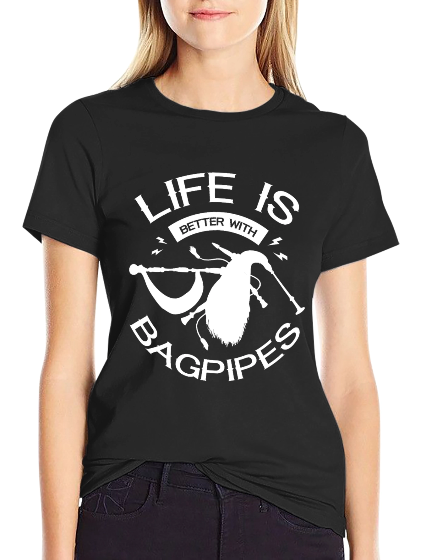 Life is Better with Bagpipes Black T-Shirt