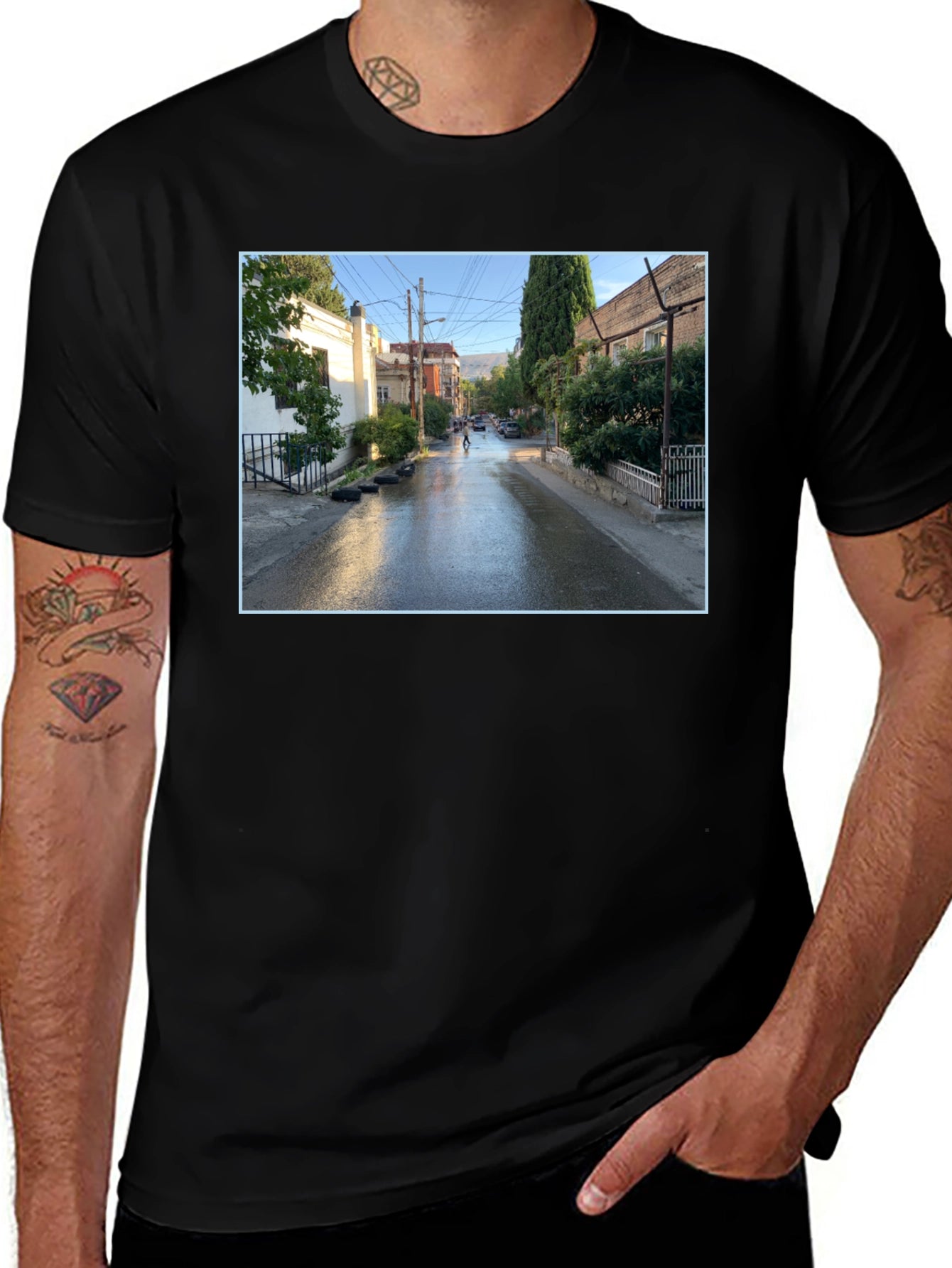 Urban Scene Graphic Tee - Black Cotton Blend