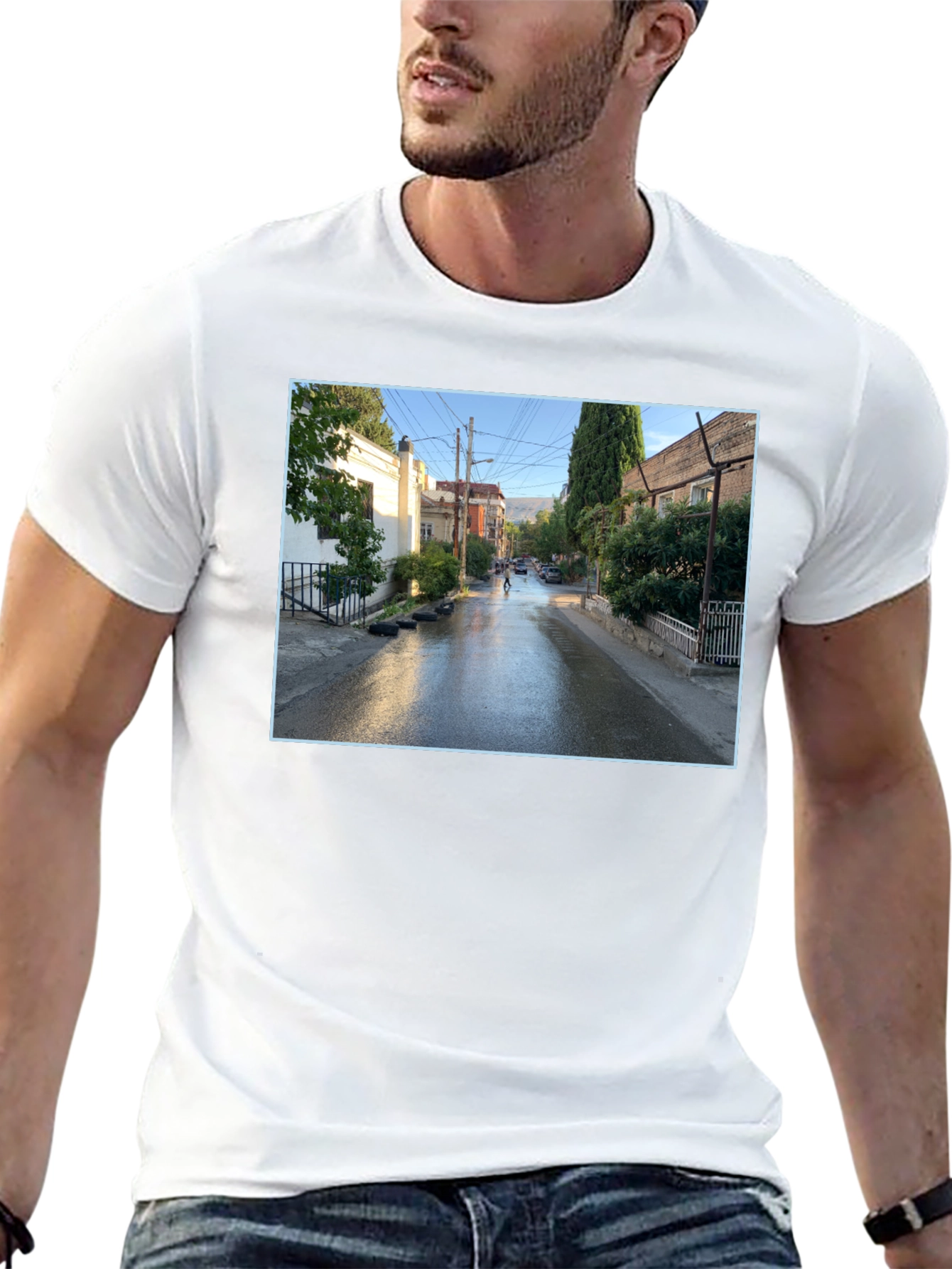 Urban Scene Graphic Tee - Black Cotton Blend