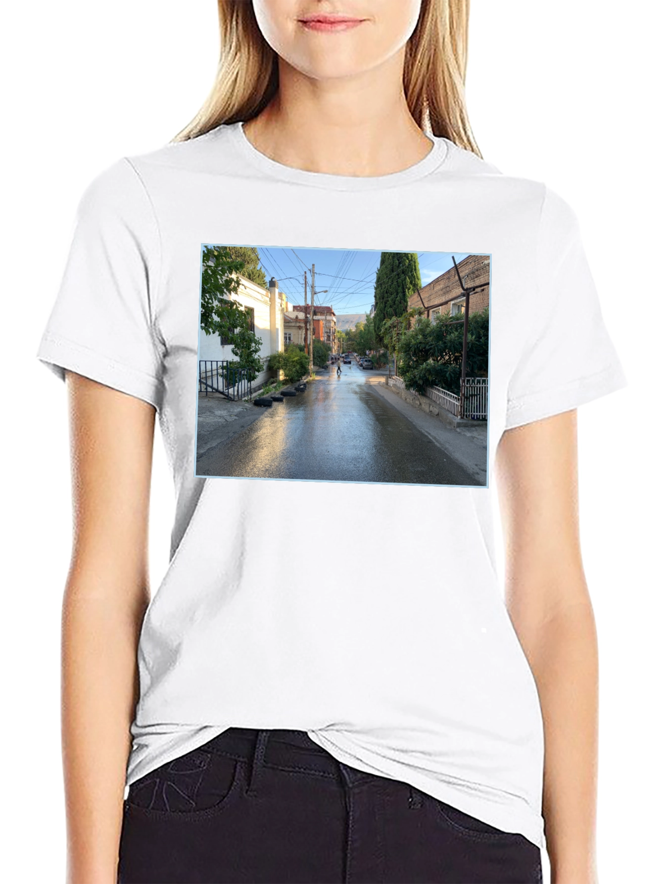 Urban Scene Graphic Tee - Black Cotton Blend