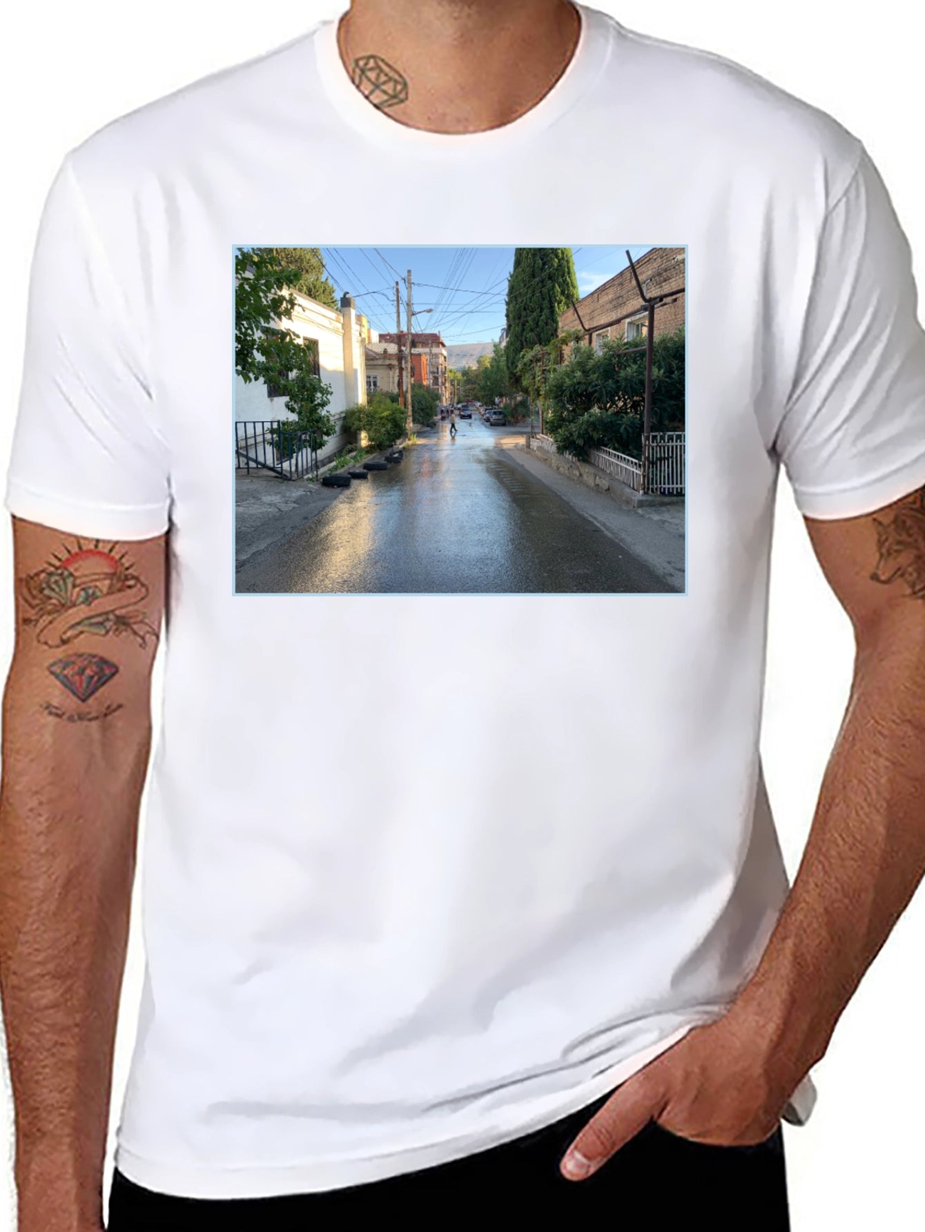 Urban Scene Graphic Tee - Black Cotton Blend