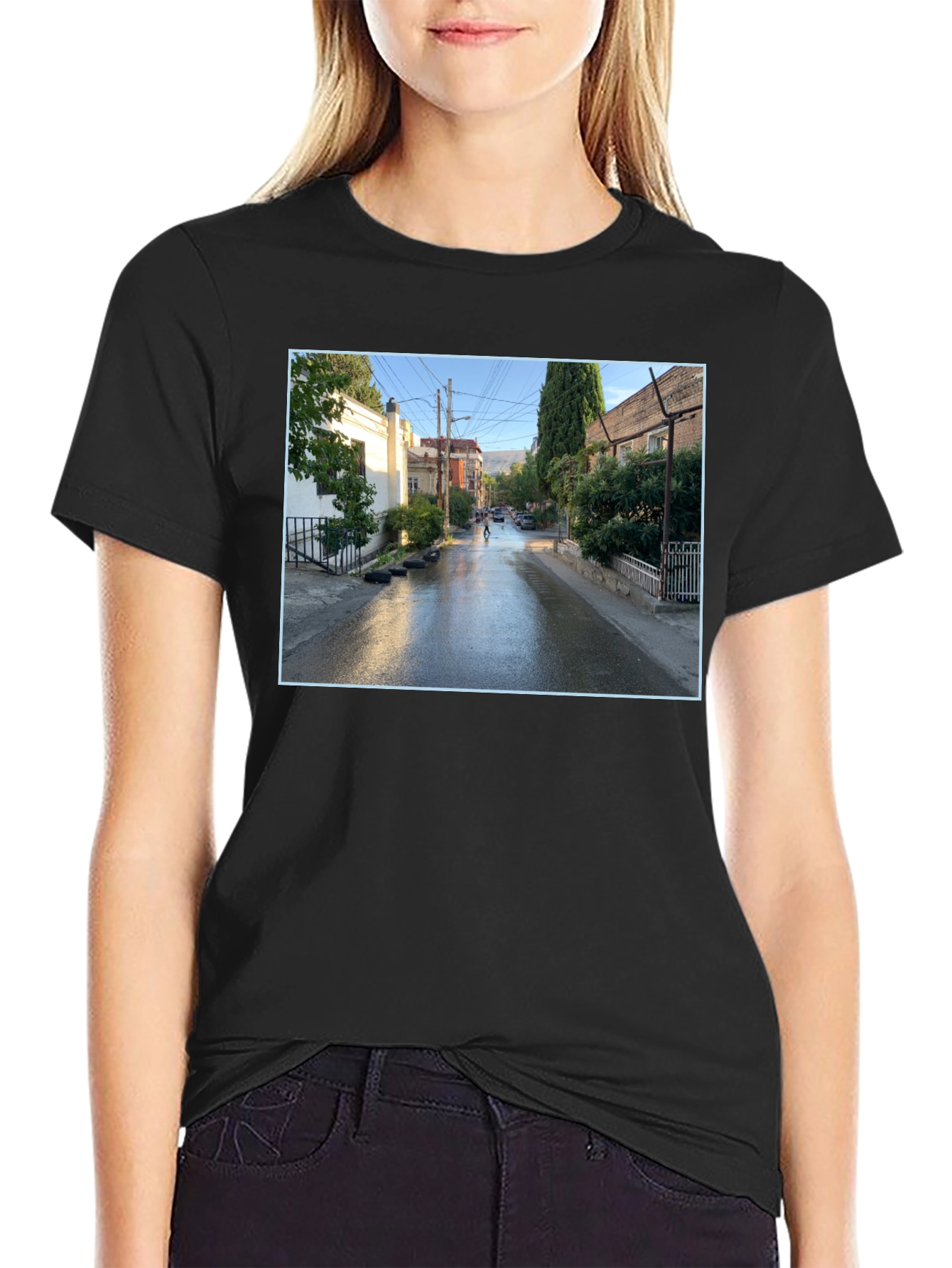Urban Scene Graphic Tee - Black Cotton Blend