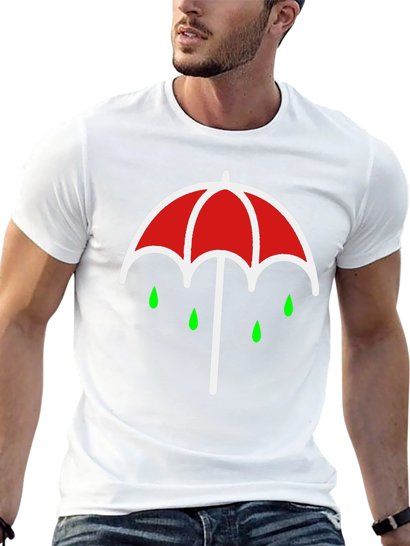 Umbrella Rain Drop Graphic T-Shirt - Black