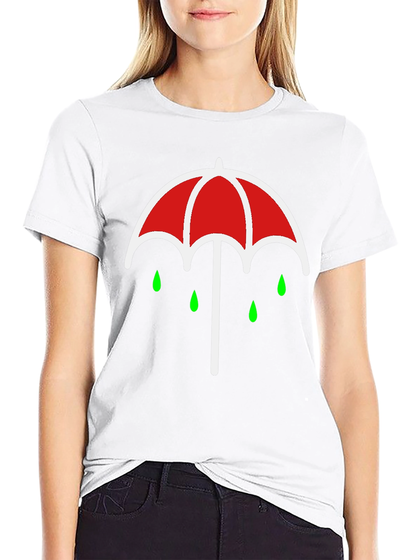 Umbrella Rain Drop Graphic T-Shirt - Black