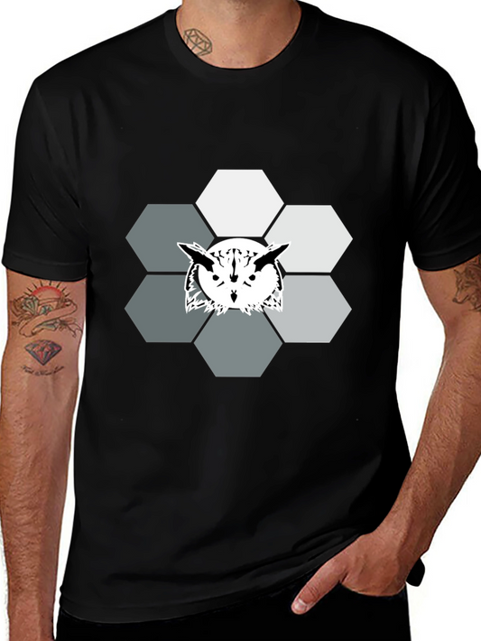Geometric Owl Graphic Print Tee - Cool Hexagon Design