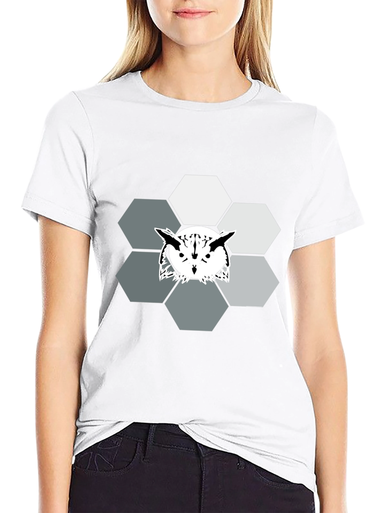 Geometric Owl Graphic Print Tee - Cool Hexagon Design