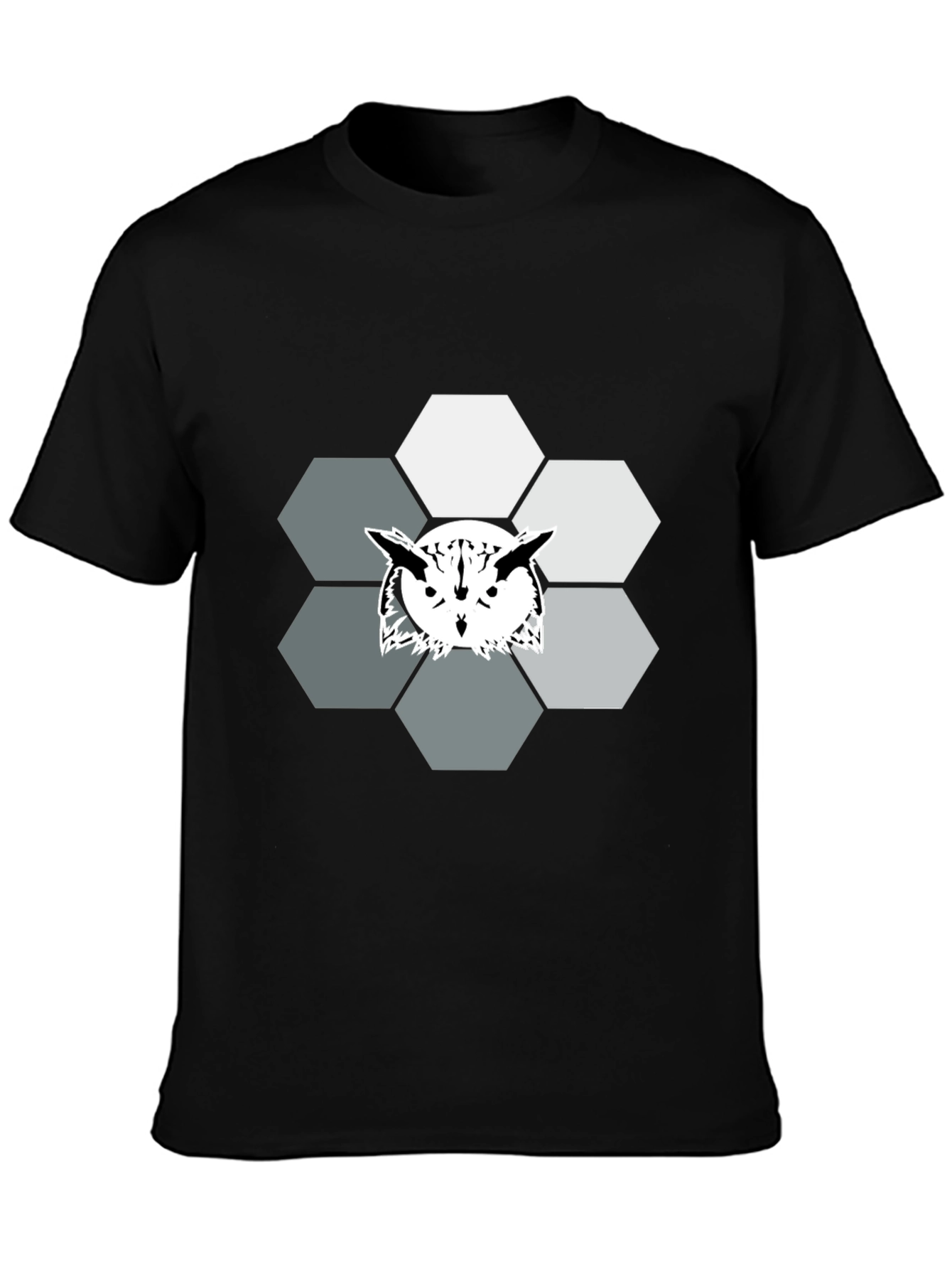 Geometric Owl Graphic Print Tee - Cool Hexagon Design