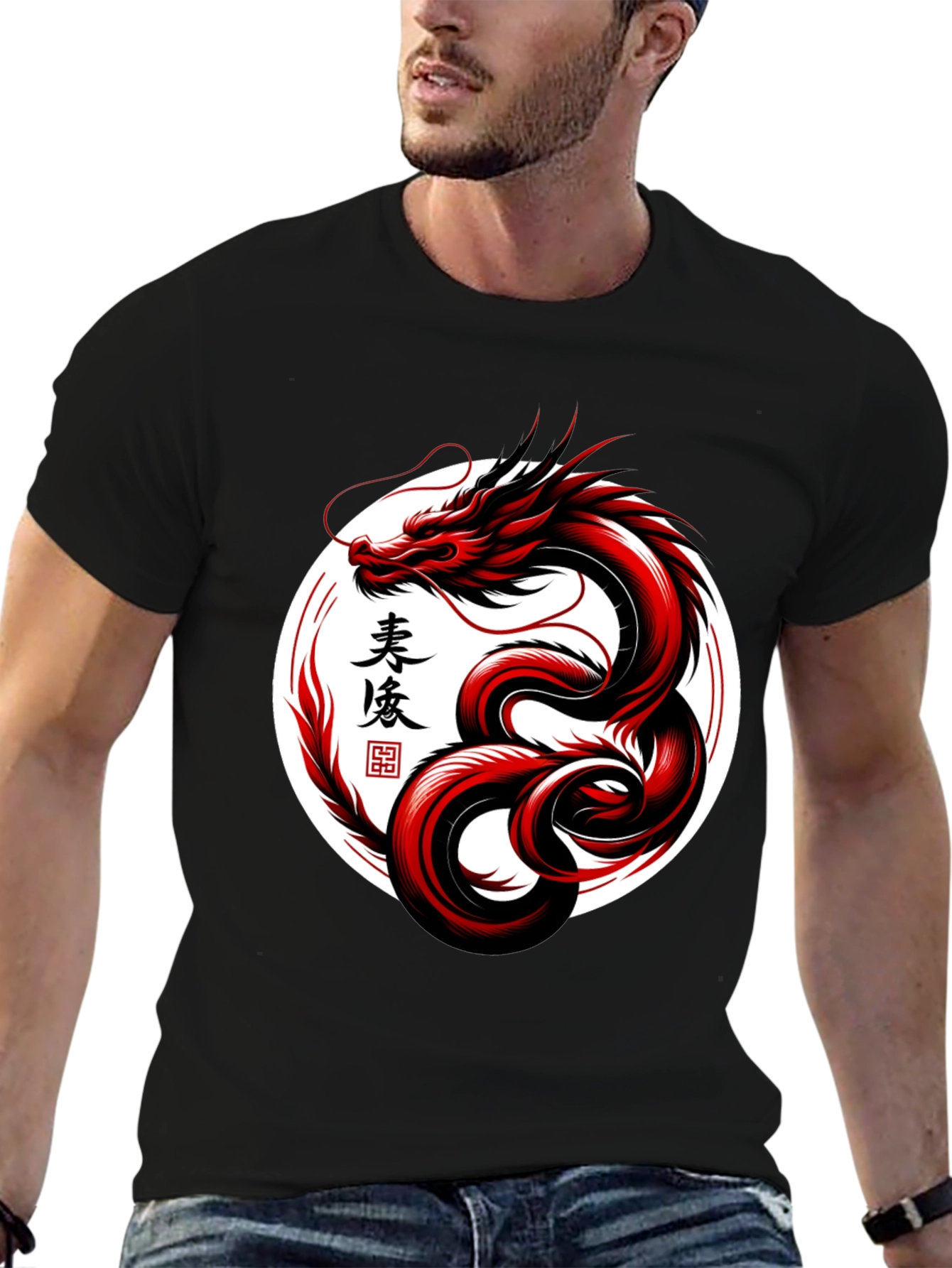 Red Dragon Graphic Tee - Stylish Asian Art Shirt