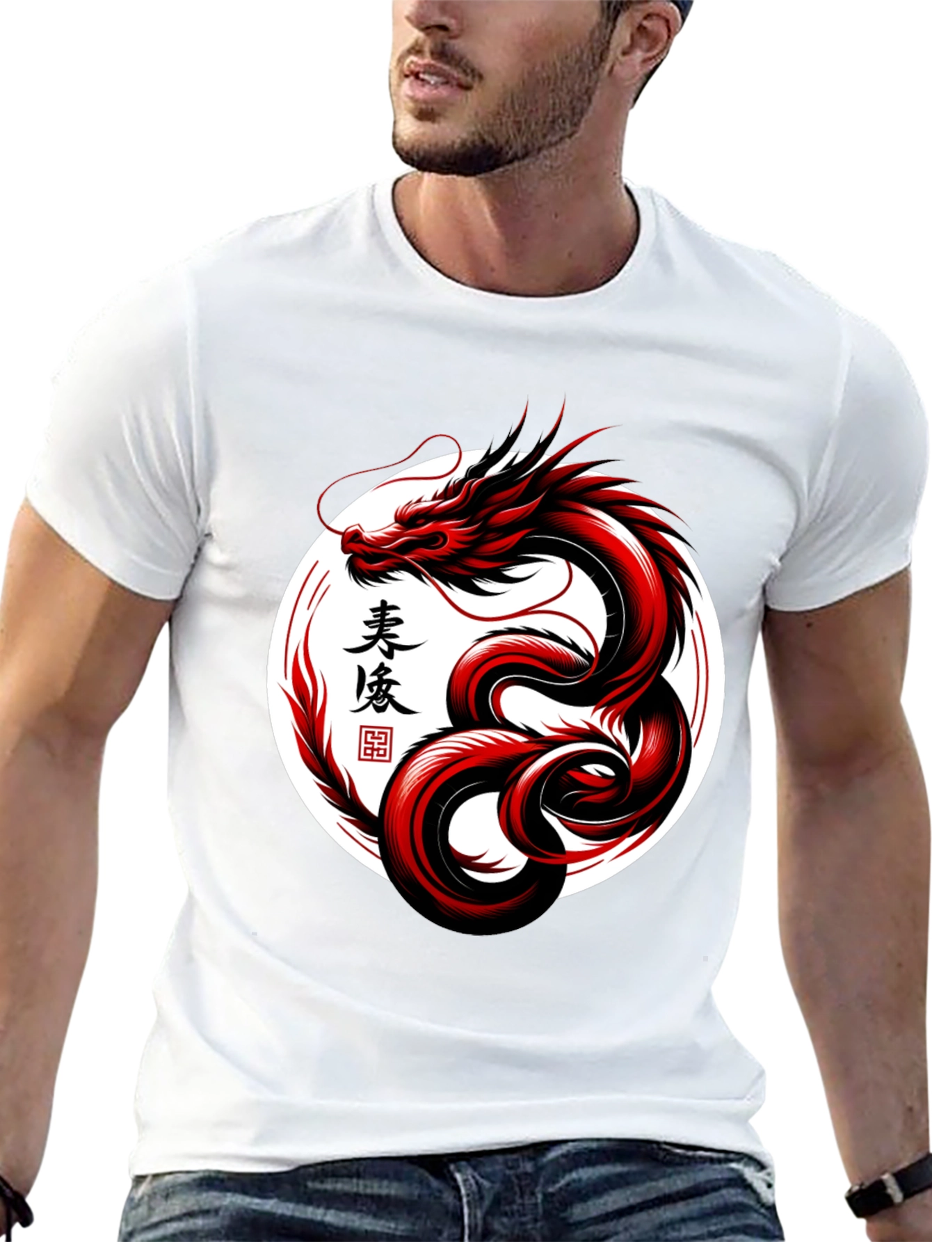 Red Dragon Graphic Tee - Stylish Asian Art Shirt
