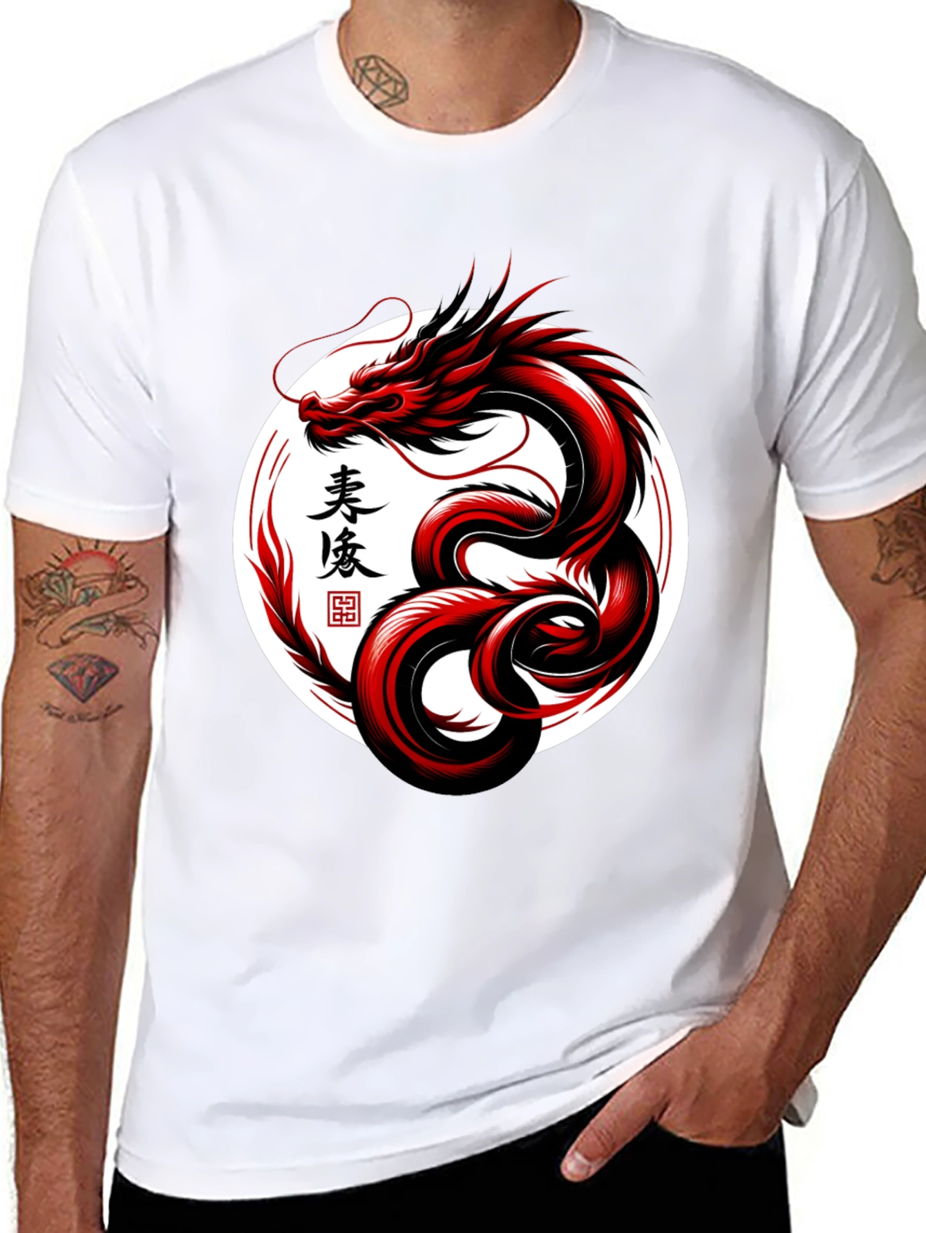 Red Dragon Graphic Tee - Stylish Asian Art Shirt