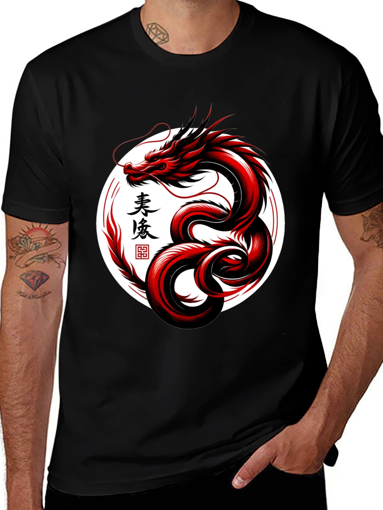Red Dragon Graphic Tee - Stylish Asian Art Shirt