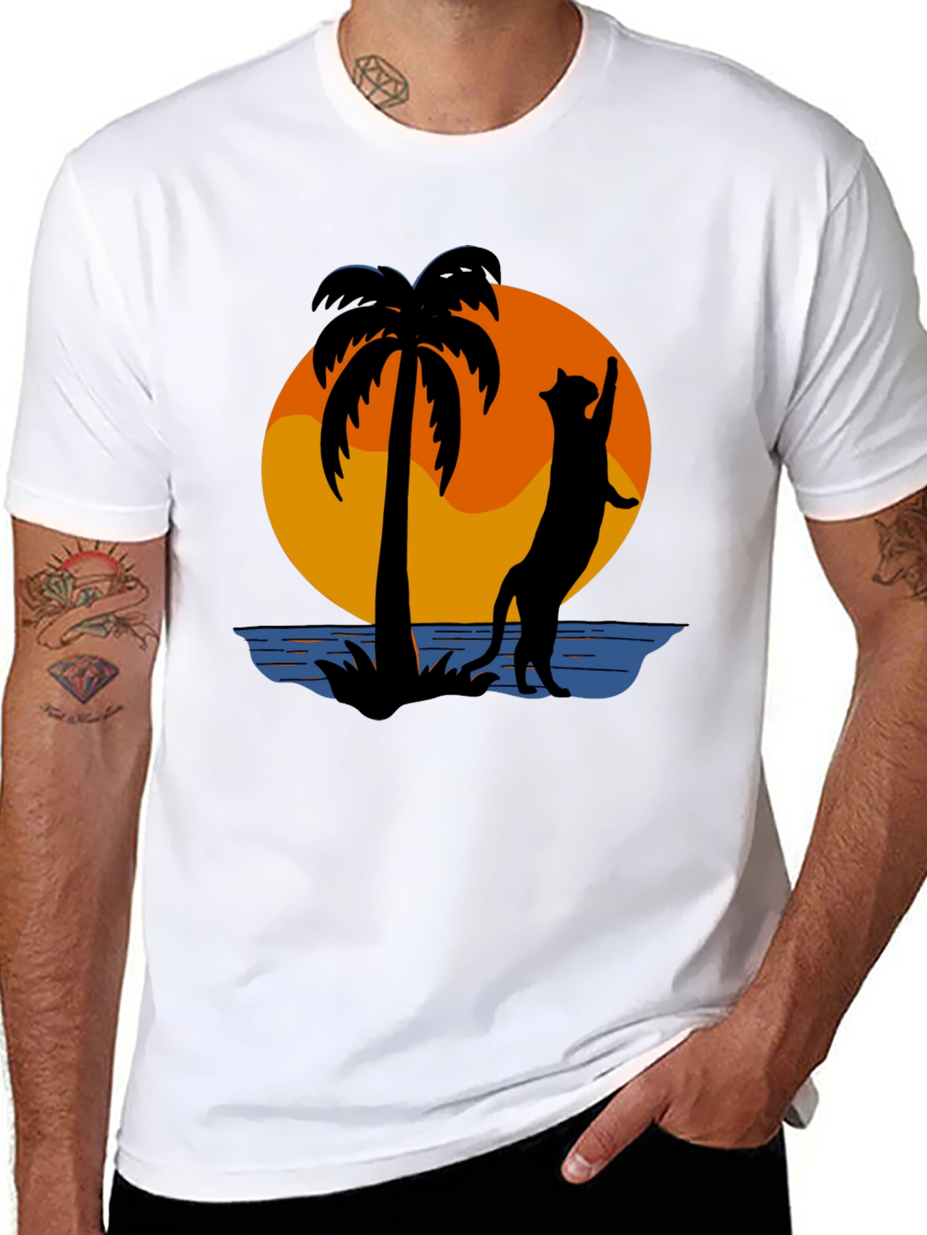 Tropical Cat Silhouette Graphic Tee