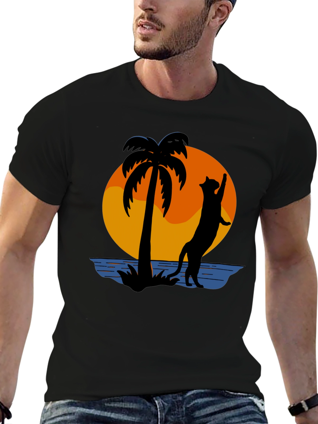 Tropical Cat Silhouette Graphic Tee