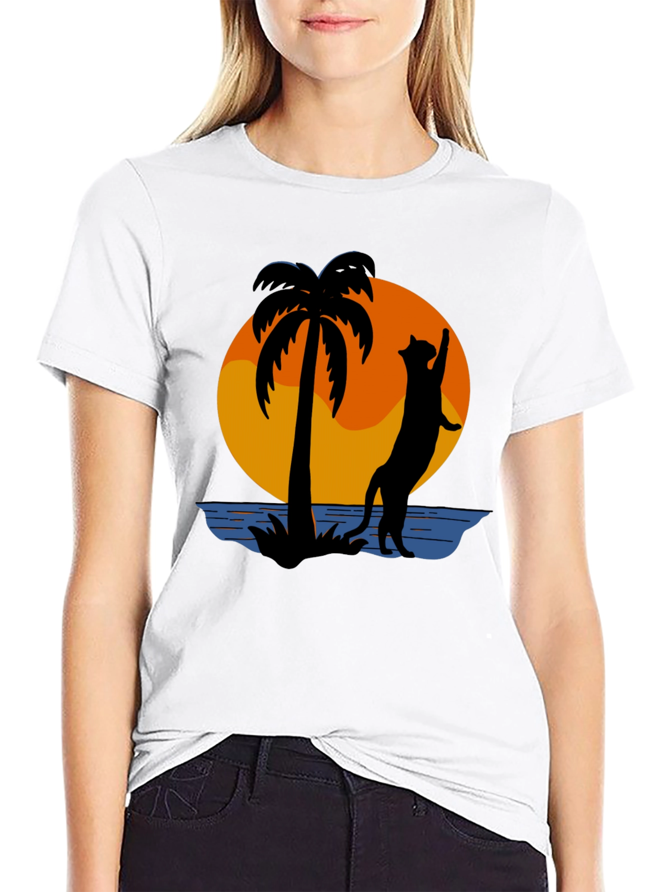 Tropical Cat Silhouette Graphic Tee