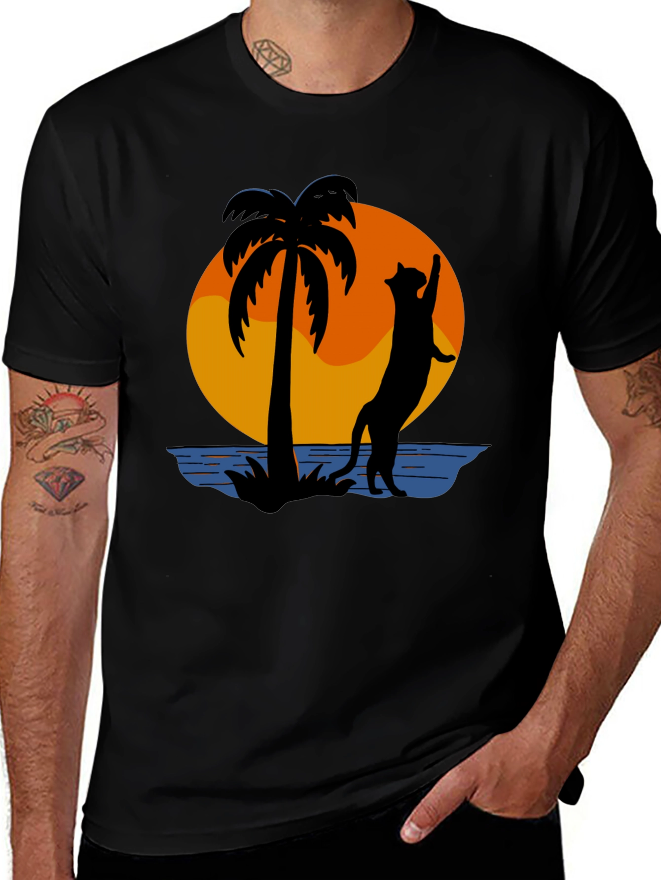 Tropical Cat Silhouette Graphic Tee