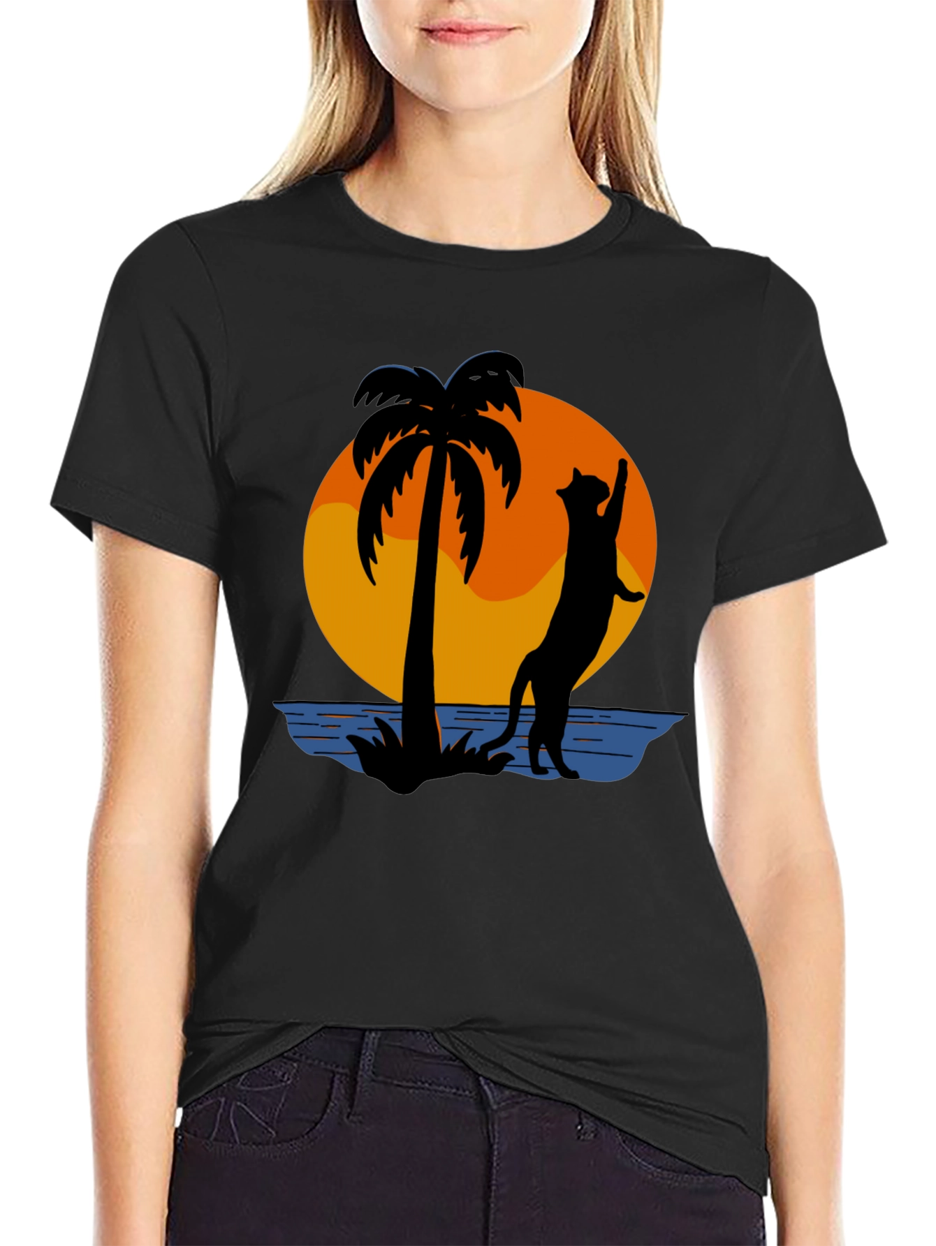 Tropical Cat Silhouette Graphic Tee