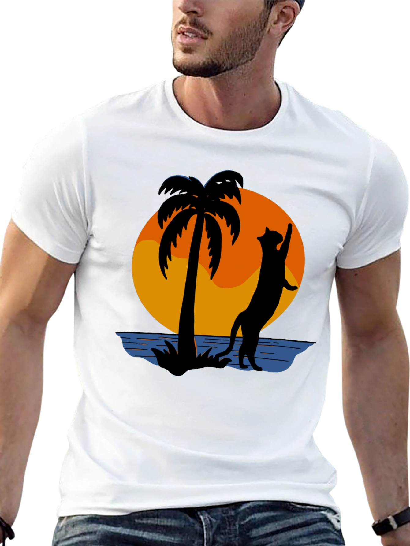 Tropical Cat Silhouette Graphic Tee