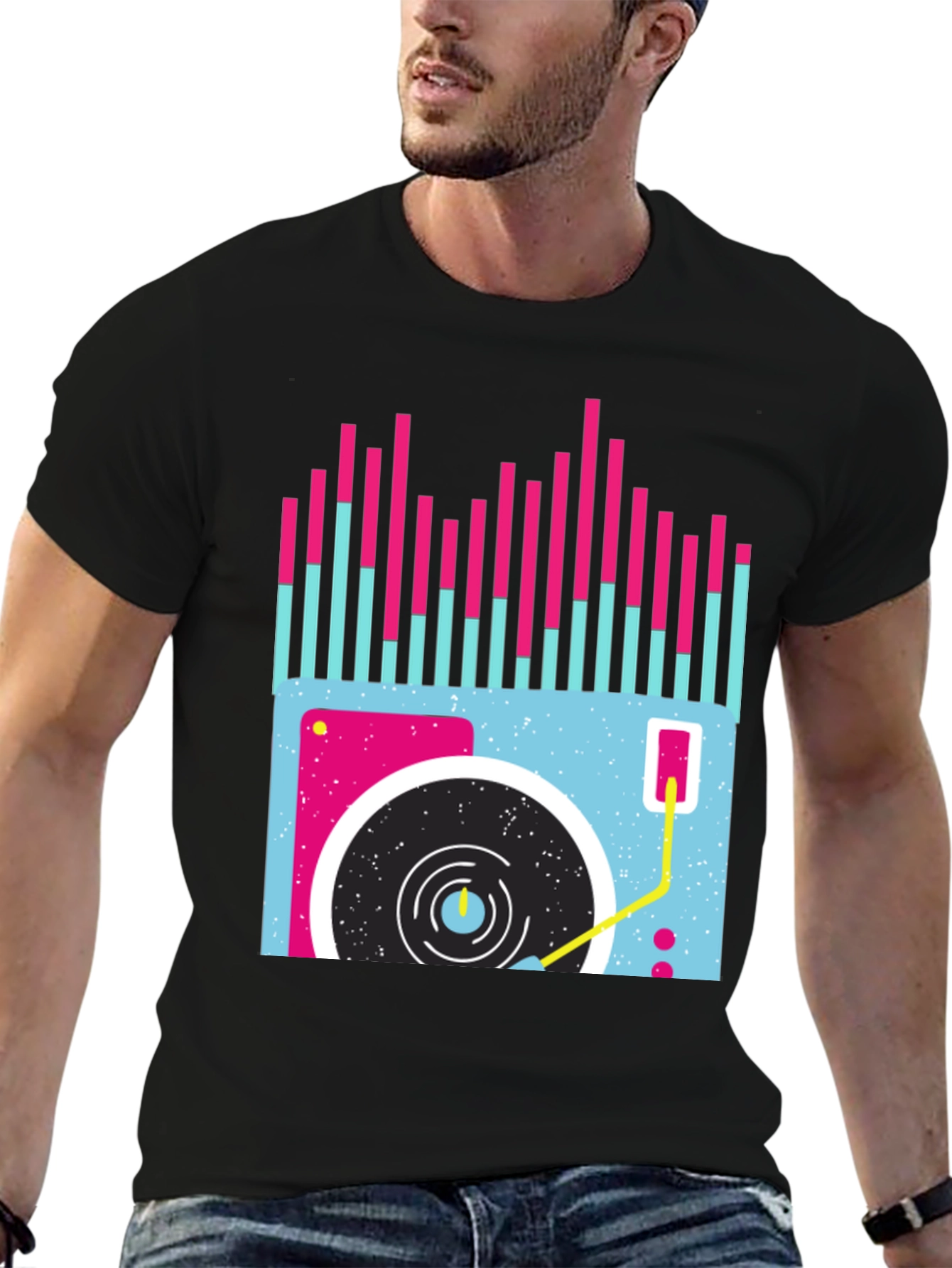 Retro Turntable Graphic Tee - Black