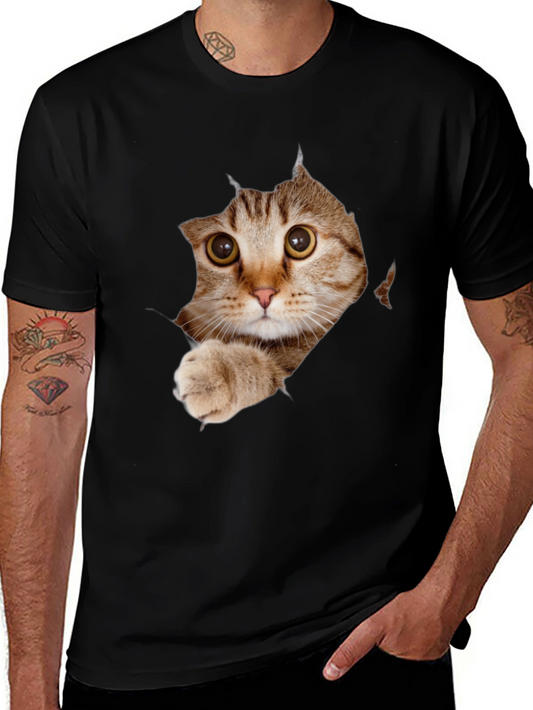 Cat Peeking Through Ripped T-Shirt - Unique Graphic Tee