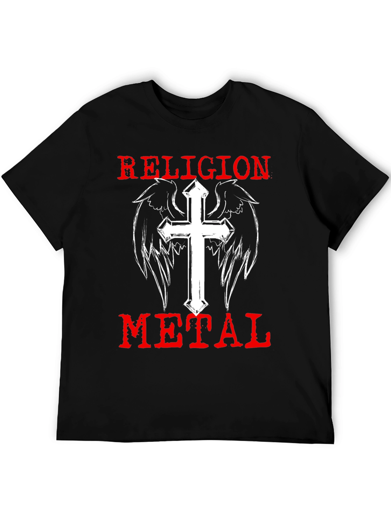 Religion Metal T-Shirt - Cross & Wings Graphic Tee