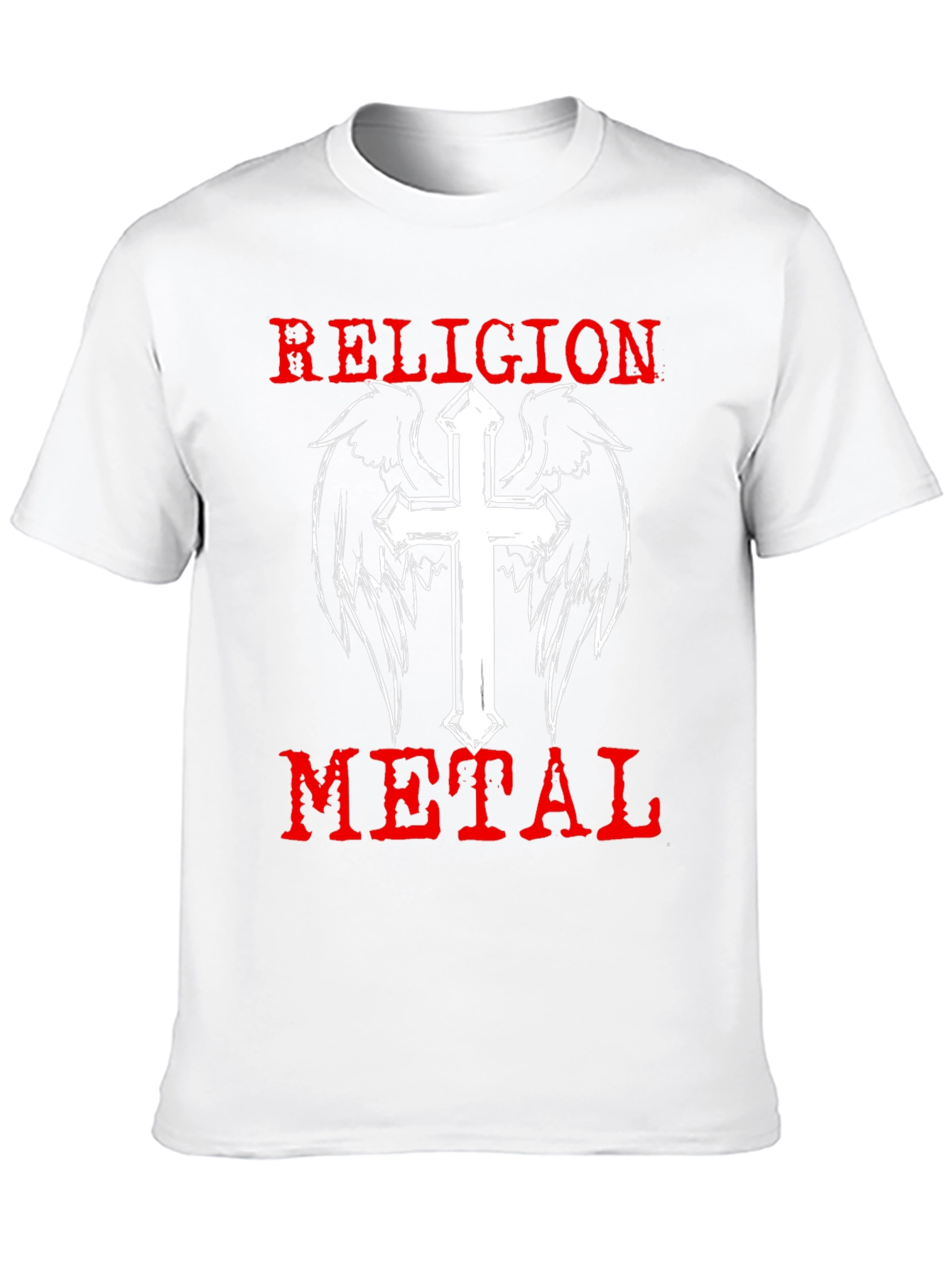 Religion Metal T-Shirt - Cross & Wings Graphic Tee