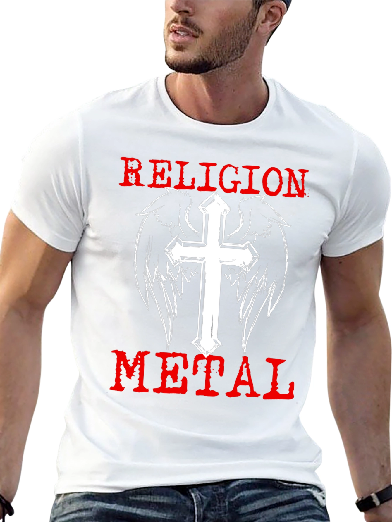Religion Metal T-Shirt - Cross & Wings Graphic Tee