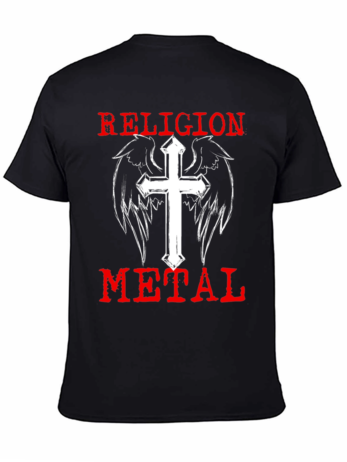 Religion Metal T-Shirt - Cross & Wings Graphic Tee
