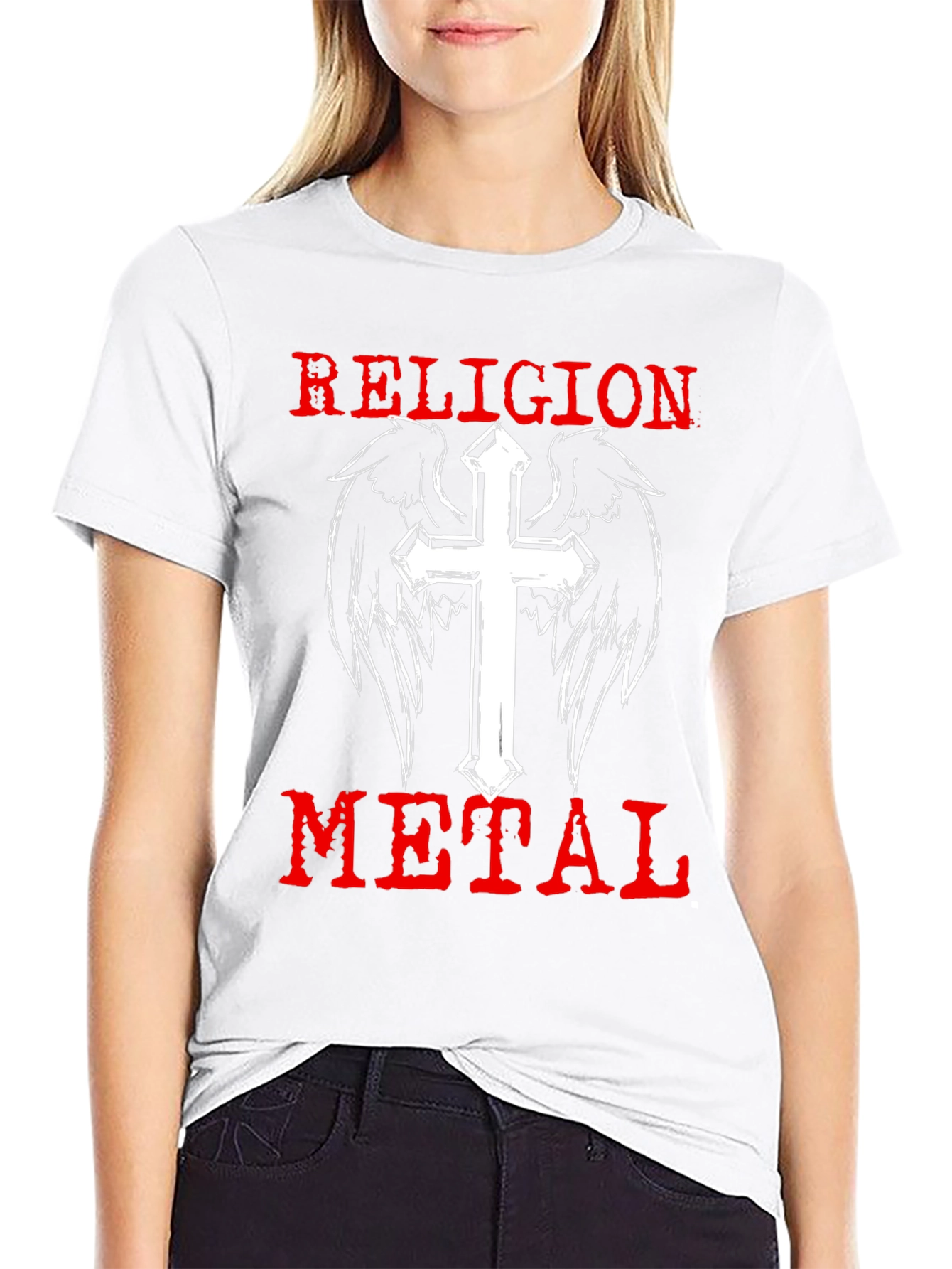 Religion Metal T-Shirt - Cross & Wings Graphic Tee