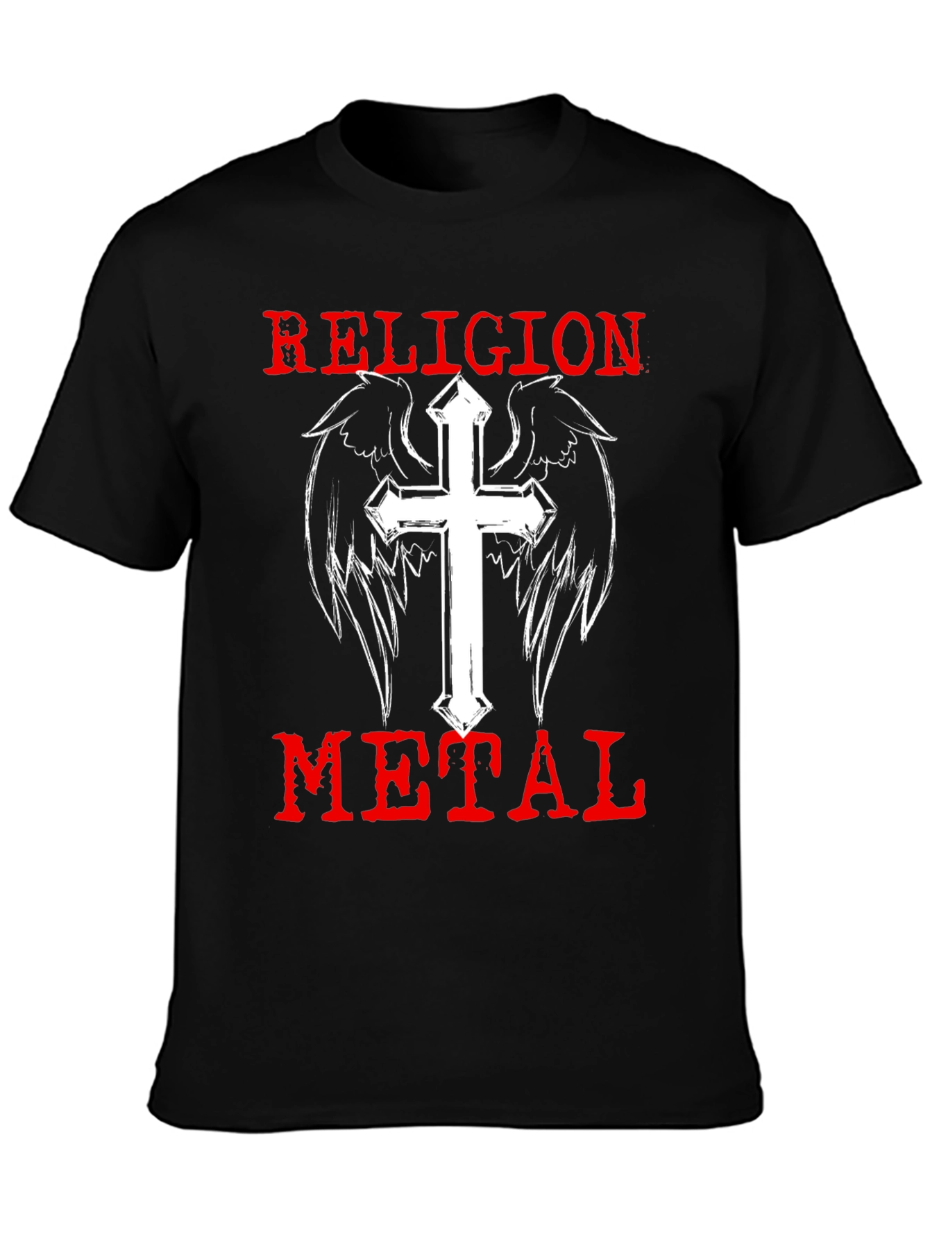 Religion Metal T-Shirt - Cross & Wings Graphic Tee