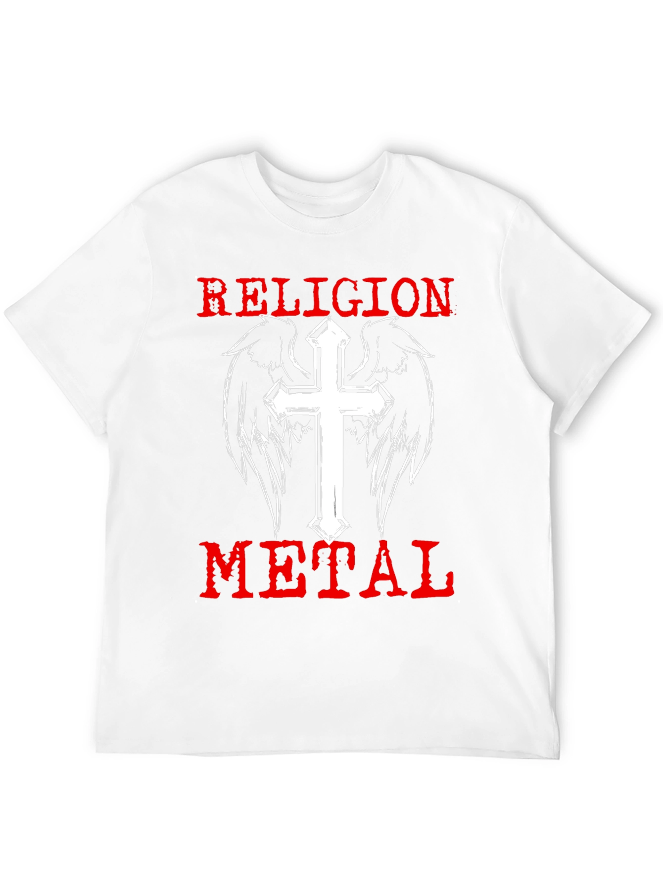 Religion Metal T-Shirt - Cross & Wings Graphic Tee