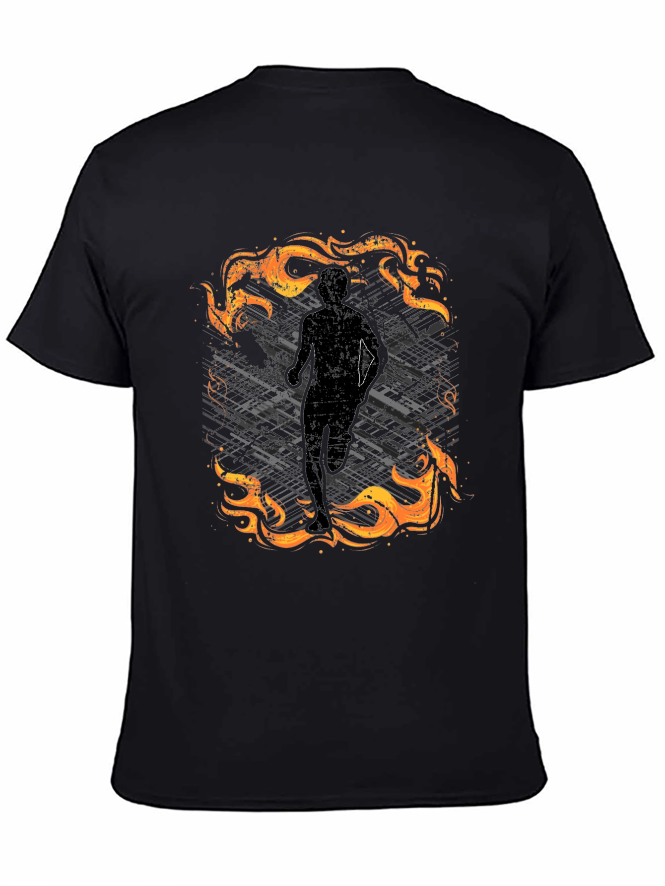 Mens Black Graphic Tee - Running in Flames Design