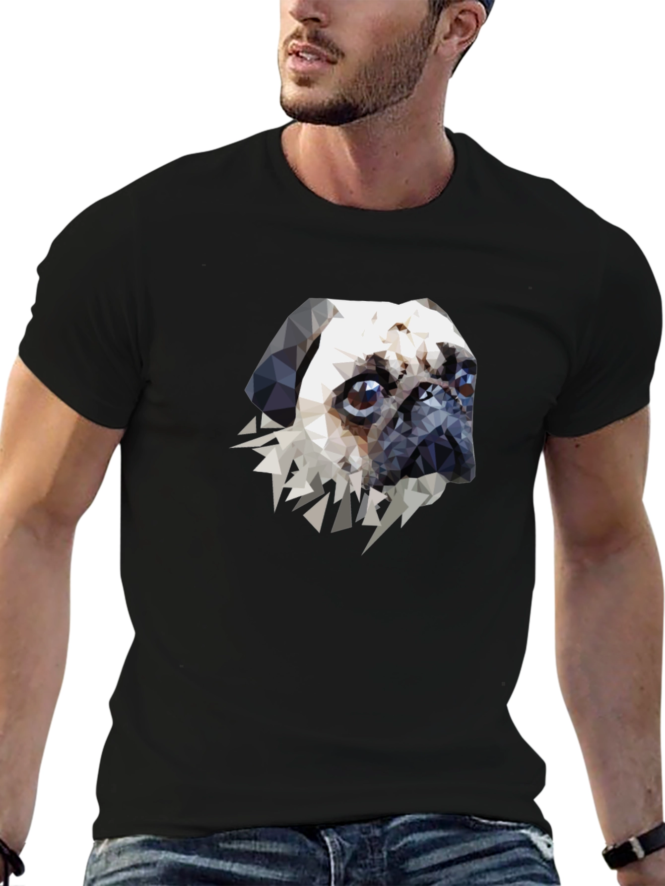Geometric Pug Graphic Tee - Black