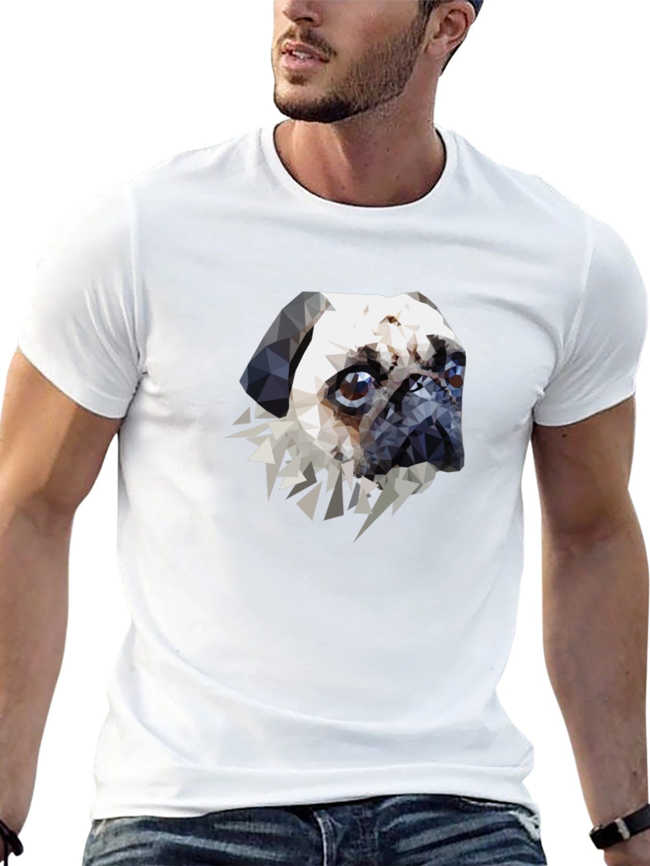 Geometric Pug Graphic Tee - Black