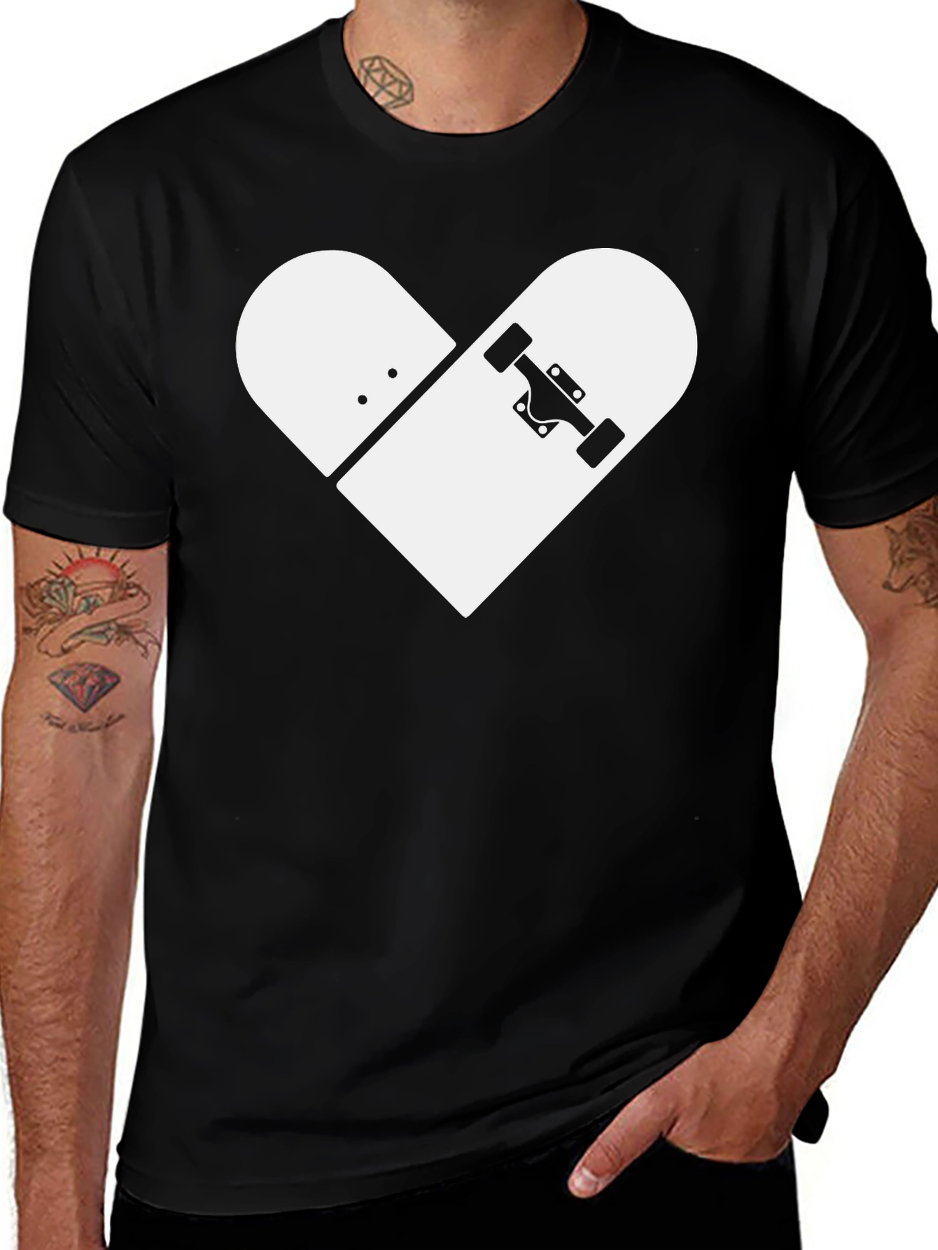 Skateboard Heart Graphic Tee - Black