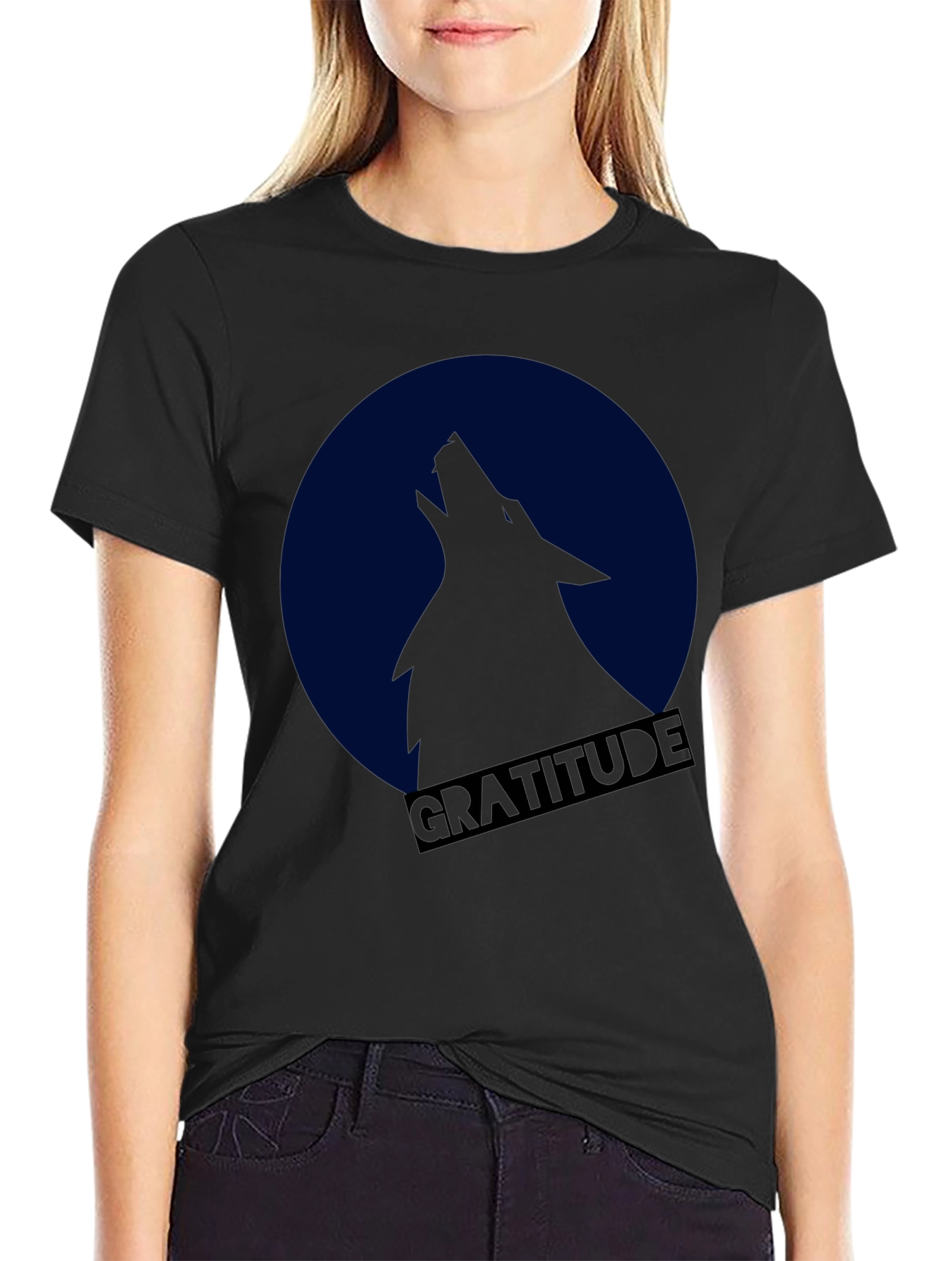 Gratitude Wolf Howling at Moon T-Shirt