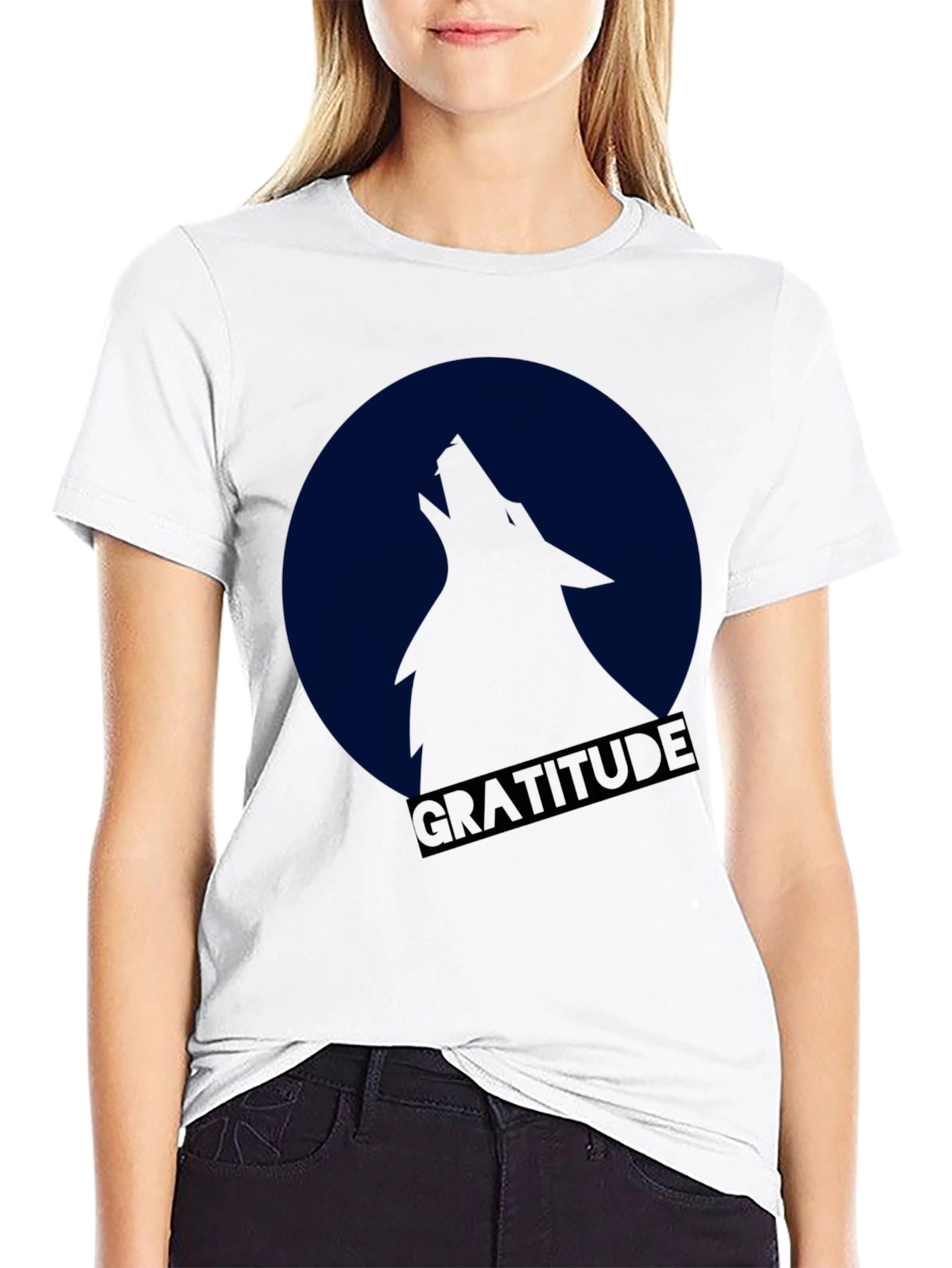 Gratitude Wolf Howling at Moon T-Shirt