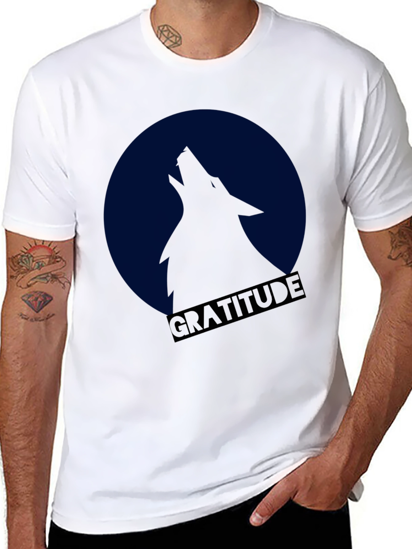 Gratitude Wolf Howling at Moon T-Shirt